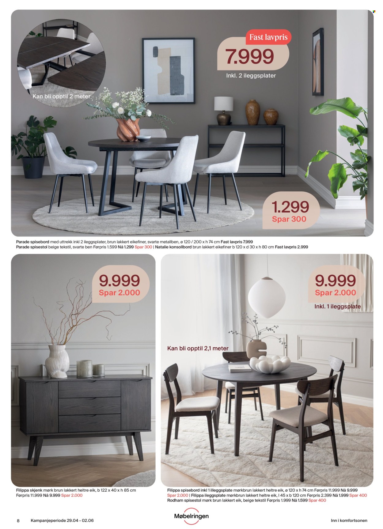 thumbnail - Kundeavis Møbelringen - 29.4.2024 - 2.6.2024 - Produkter fra tilbudsaviser - skjenk, bord, spisebord, stol, spisestol. Side 8.