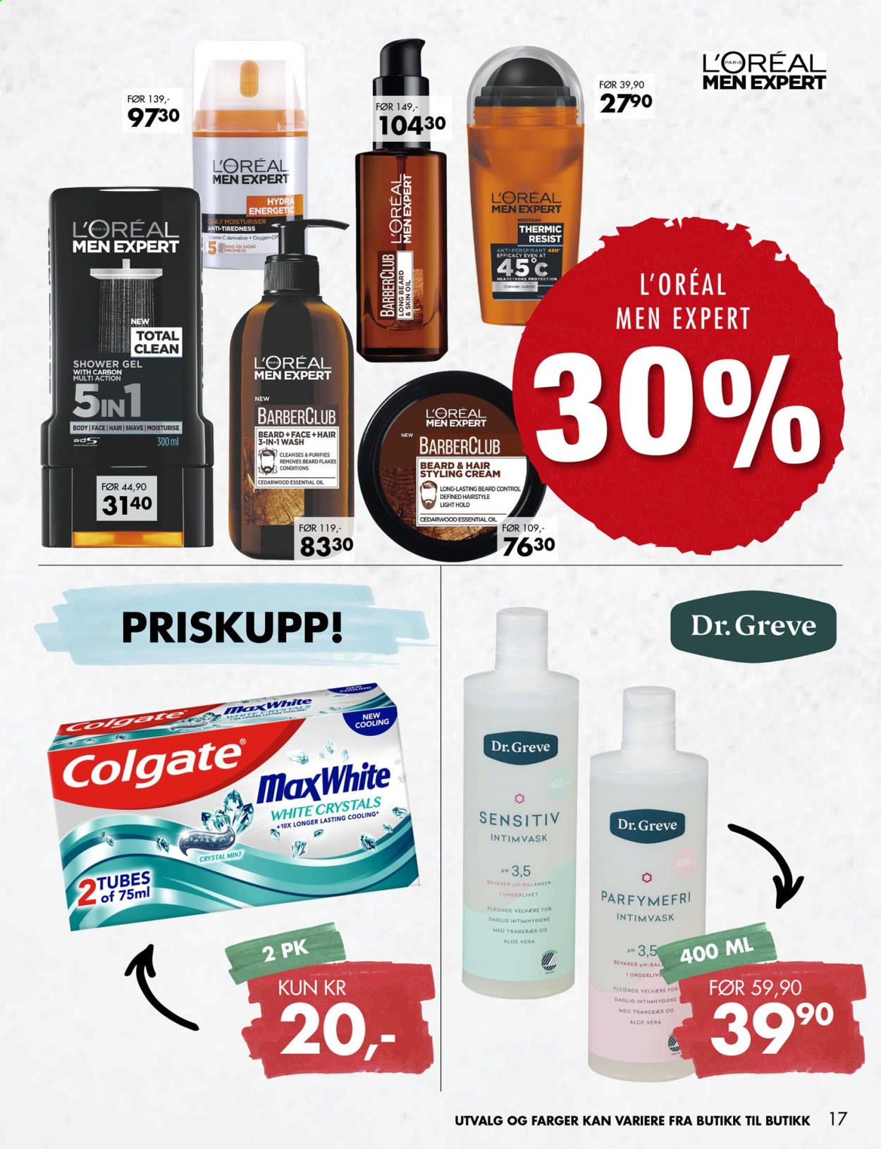 thumbnail - Kundeavis Sparkjøp - 3.1.2021 - 17.1.2021 - Produkter fra tilbudsaviser - L’Oréal, Dr Greve, dusjsåpe, Colgate, intimvask, cream, anti-perspirant. Side 17.