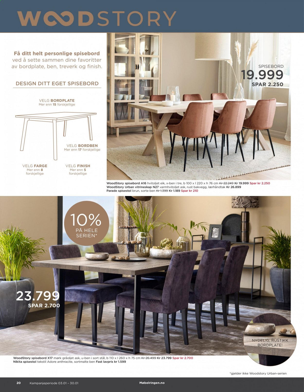 thumbnail - Kundeavis Møbelringen - 3.1.2021 - 30.1.2021 - Produkter fra tilbudsaviser - vitrineskap, bord, spisebord, stol, spisestol. Side 20.