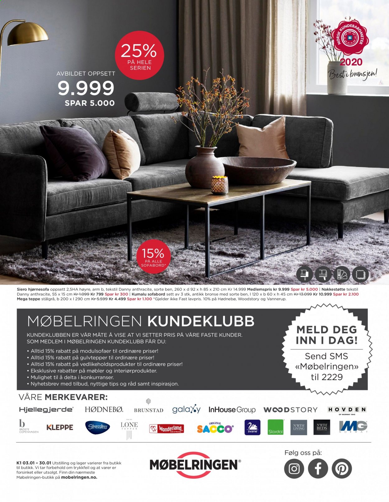 thumbnail - Kundeavis Møbelringen - 3.1.2021 - 30.1.2021 - Produkter fra tilbudsaviser - bord, hjørnesofa. Side 24.