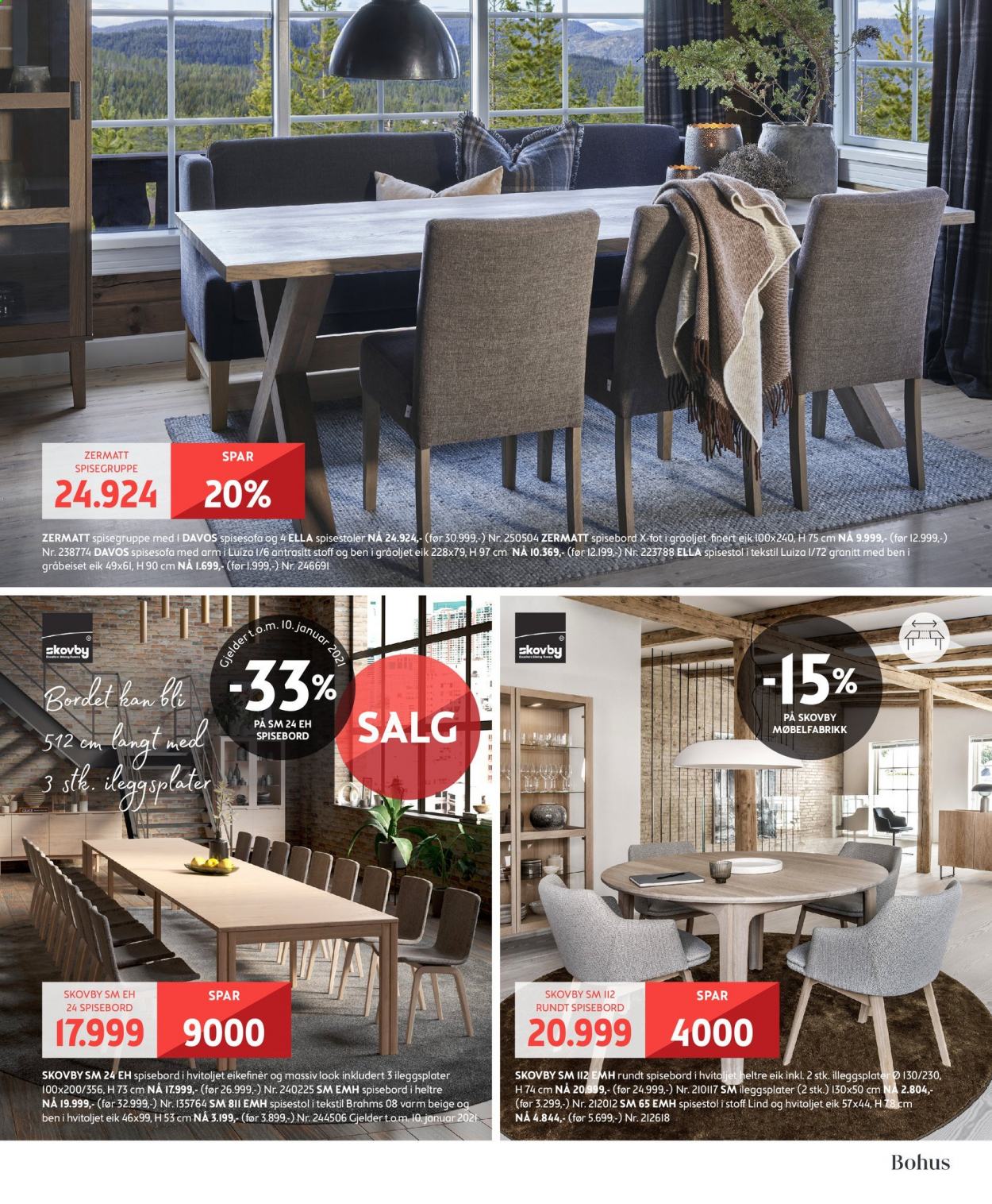 thumbnail - Kundeavis Bohus - 4.1.2021 - 14.2.2021 - Produkter fra tilbudsaviser - Lind, bord, spisebord, stol, spisestol. Side 7.