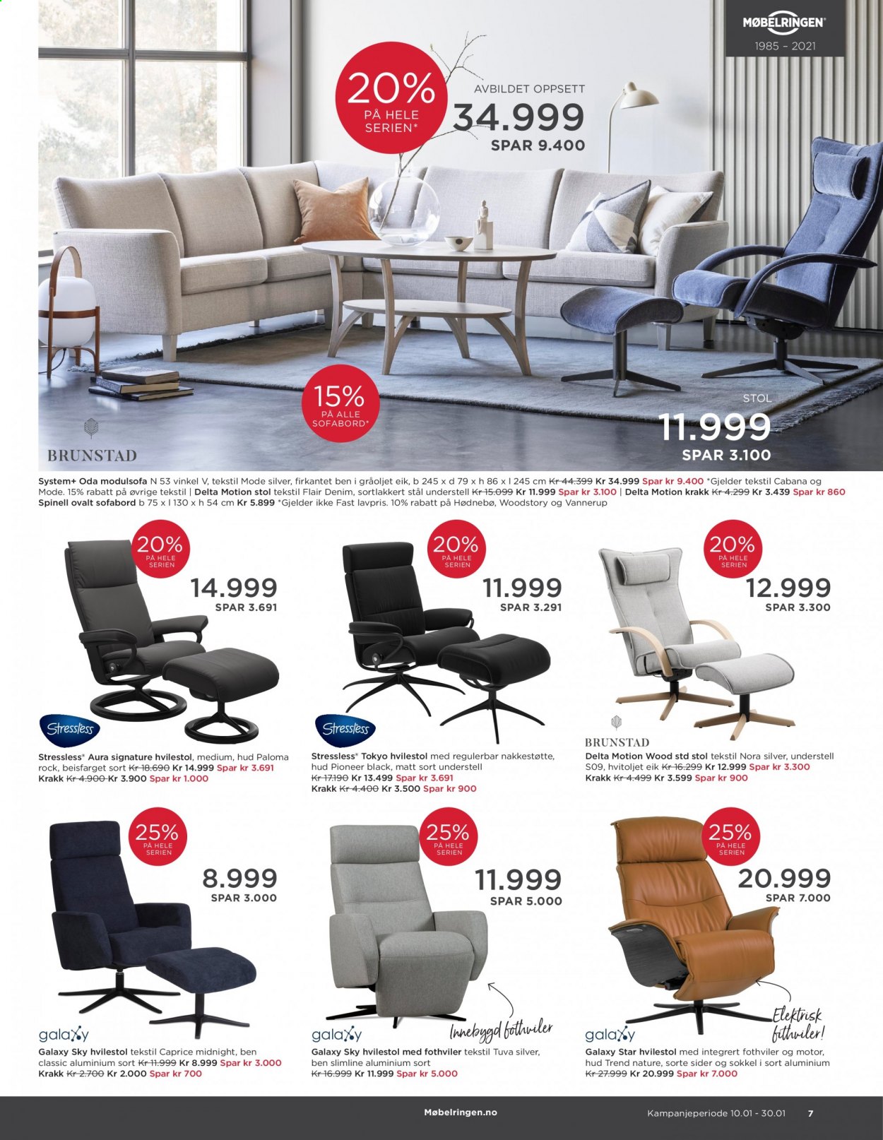 thumbnail - Kundeavis Møbelringen - 10.1.2021 - 30.1.2021 - Produkter fra tilbudsaviser - bord, krakk, stol, hvilestol, modulsofa. Side 7.