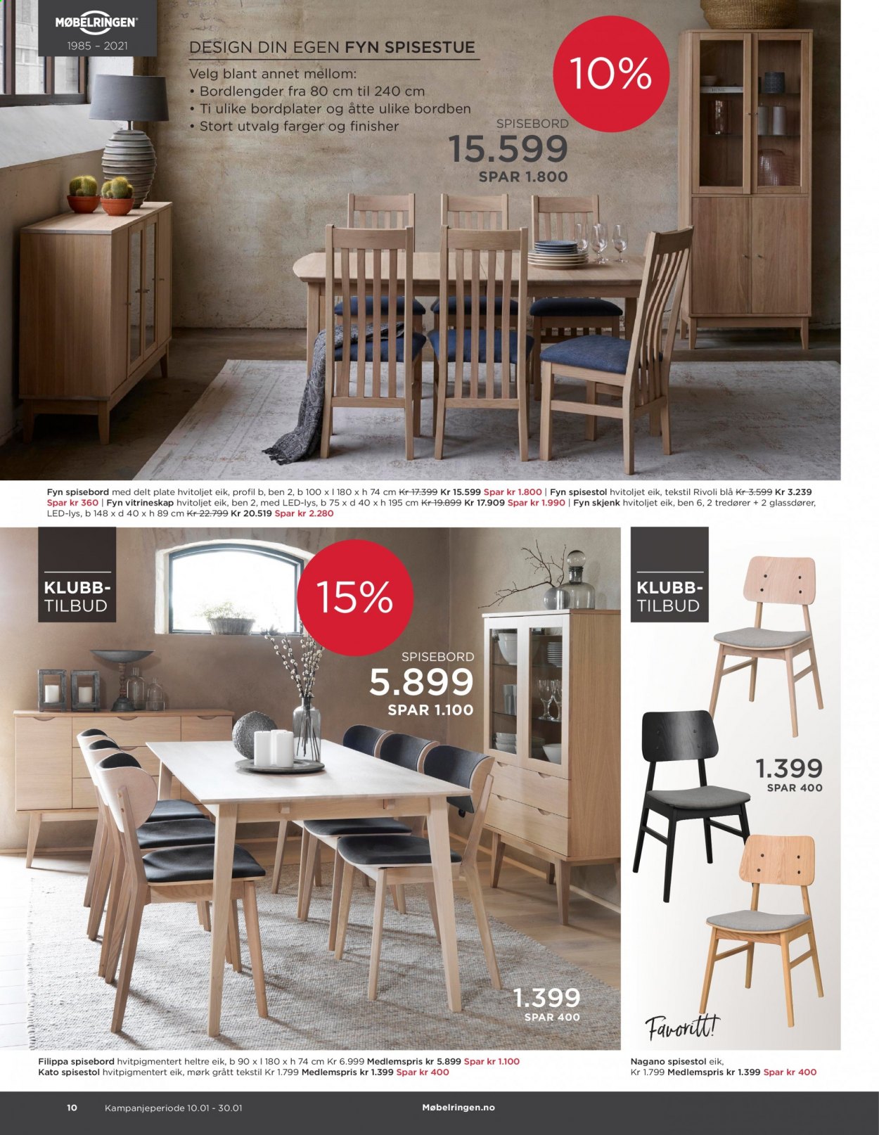 thumbnail - Kundeavis Møbelringen - 10.1.2021 - 30.1.2021 - Produkter fra tilbudsaviser - vitrineskap, skjenk, bord, spisebord, stol, spisestol. Side 10.