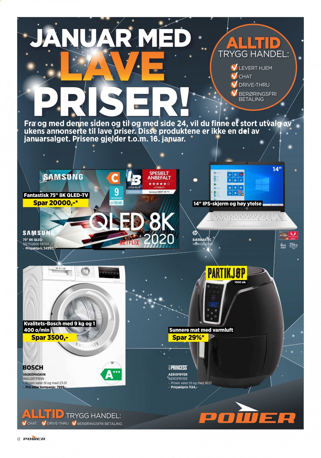 thumbnail - Kundeavis Power - 11.1.2021 - 16.1.2021 - Produkter fra tilbudsaviser - Samsung, HP, laptop, skjerm, Bosch, vaskemaskin. Side 12.