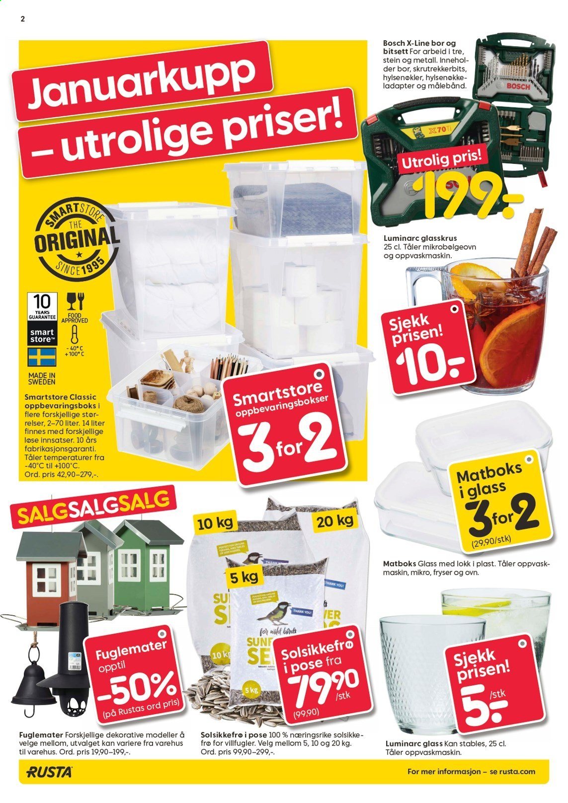thumbnail - Kundeavis Rusta - 13.1.2021 - 19.1.2021 - Produkter fra tilbudsaviser - oppvaskmidler, oppbevaringsboks, matboks, fuglemater, solsikkefrø, Bosch. Side 2.