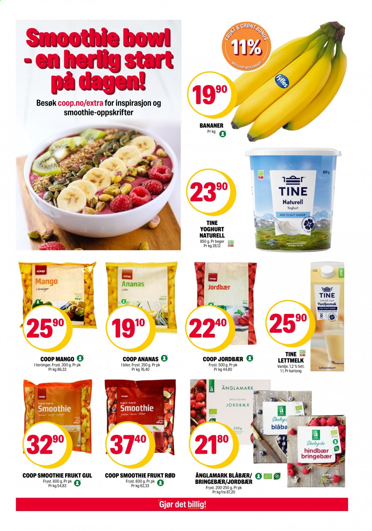 thumbnail - Kundeavis Coop Extra - 25.1.2021 - 31.1.2021 - Produkter fra tilbudsaviser - bananer, lettmelk, sukker, smoothie. Side 3.