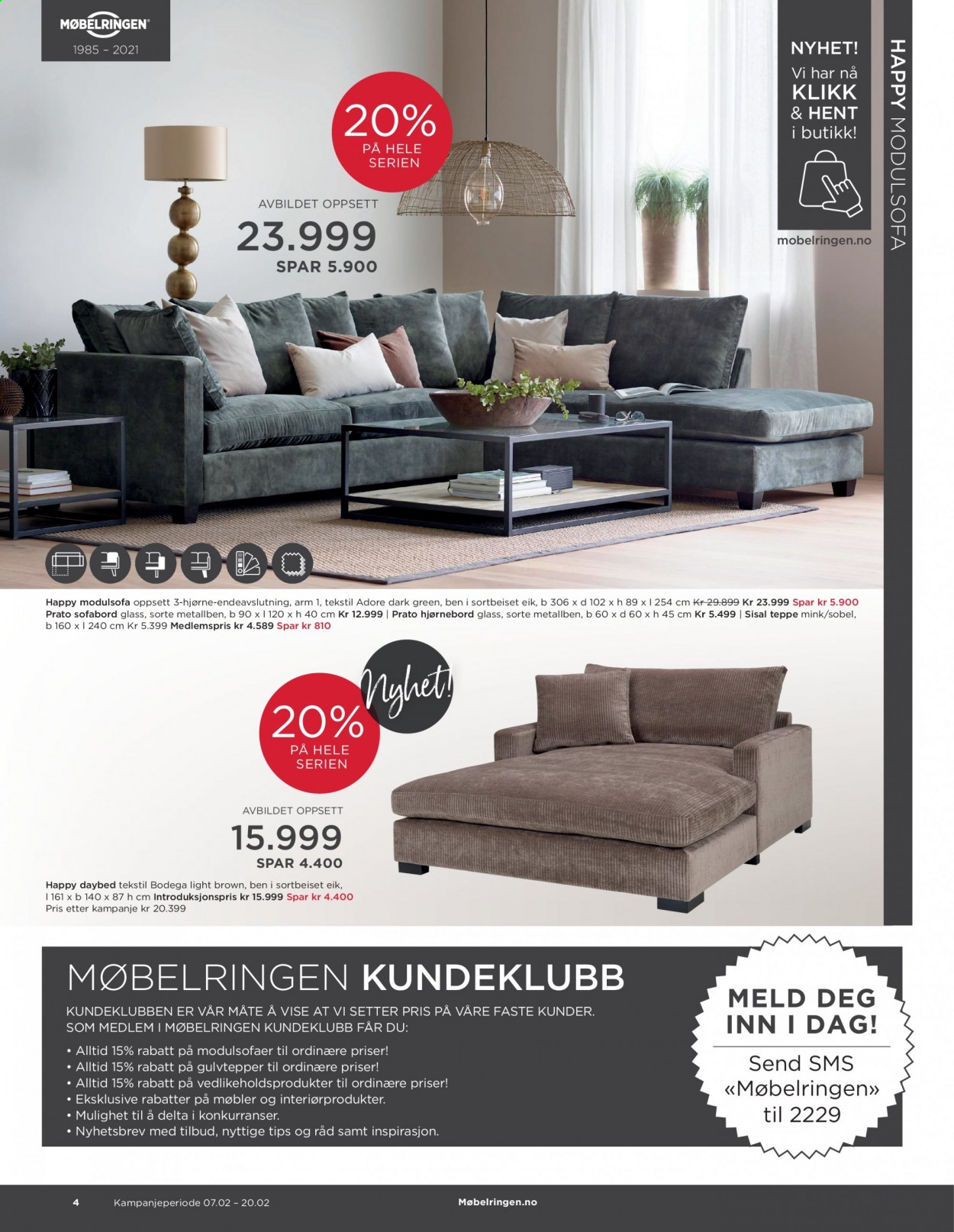 thumbnail - Kundeavis Møbelringen - 7.2.2021 - 20.2.2021 - Produkter fra tilbudsaviser - bord, modulsofa. Side 4.