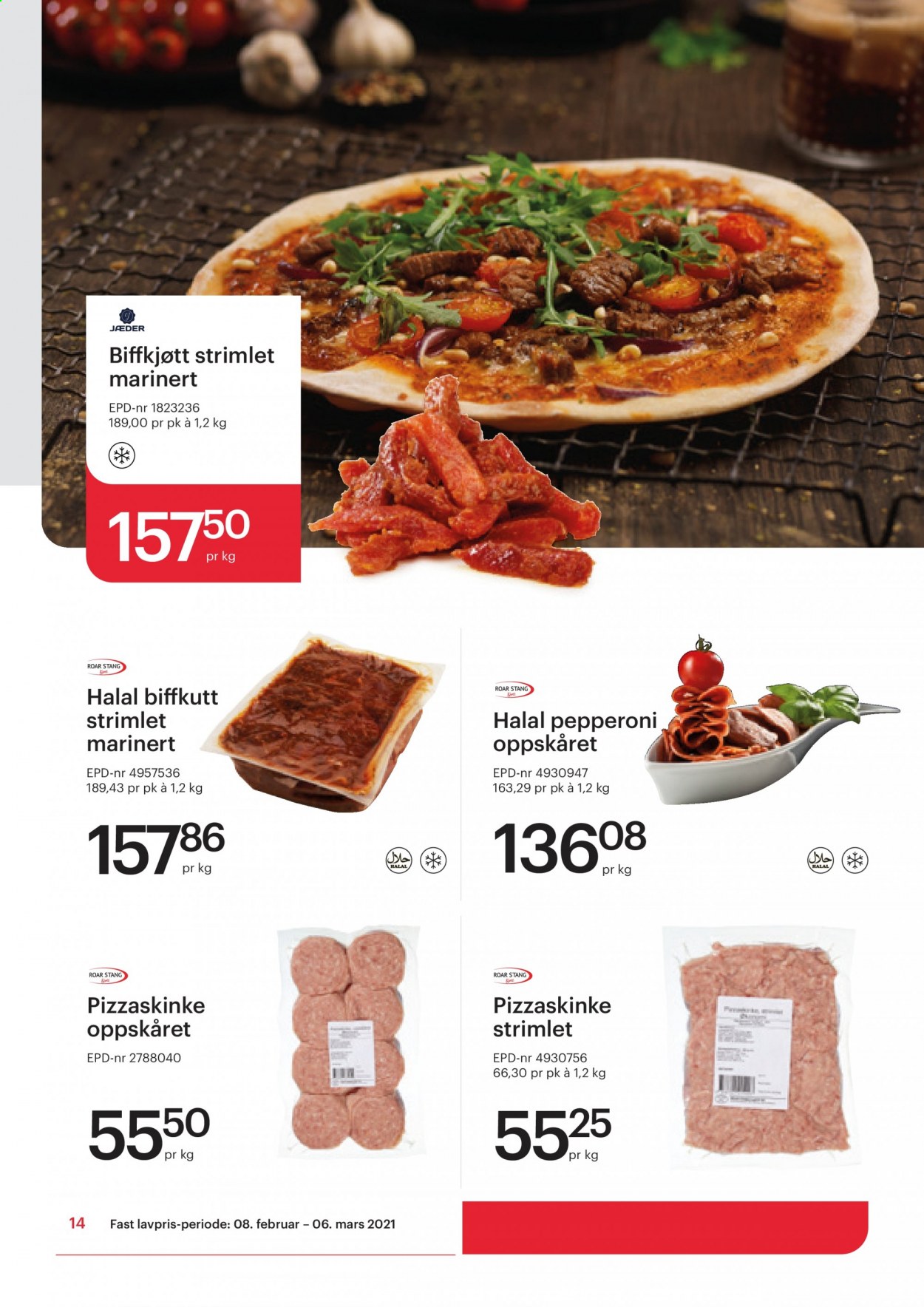 thumbnail - Kundeavis Storcash - 8.2.2021 - 6.3.2021 - Produkter fra tilbudsaviser - biffkjøtt, storfekjøtt, pepperoni. Side 14.