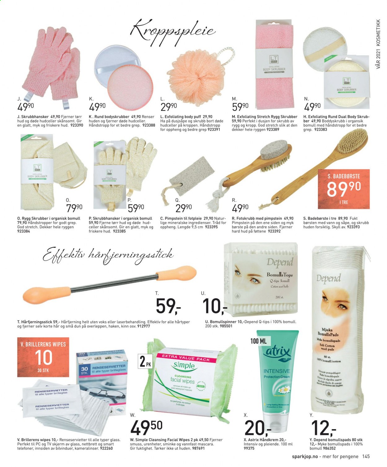 thumbnail - Kundeavis Sparkjøp - 13.2.2021 - 12.4.2021 - Produkter fra tilbudsaviser - bomullspads, bomullspinner, dusjsåpe, cream, håndkrem, makeup, mascara. Side 145.