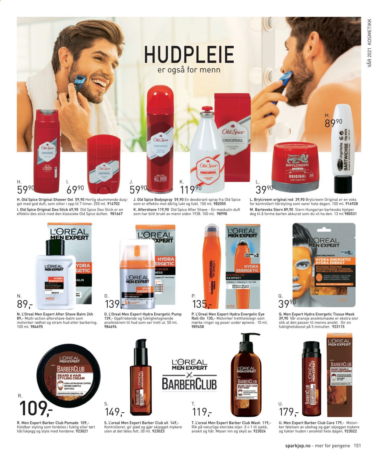 thumbnail - Kundeavis Sparkjøp - 13.2.2021 - 12.4.2021 - Produkter fra tilbudsaviser - Old Spice, L’Oréal, mask, dusjsåpe, etter barbering, ansiktskrem, ansiktsmaske, roll-on, deodorant, deostick. Side 151.