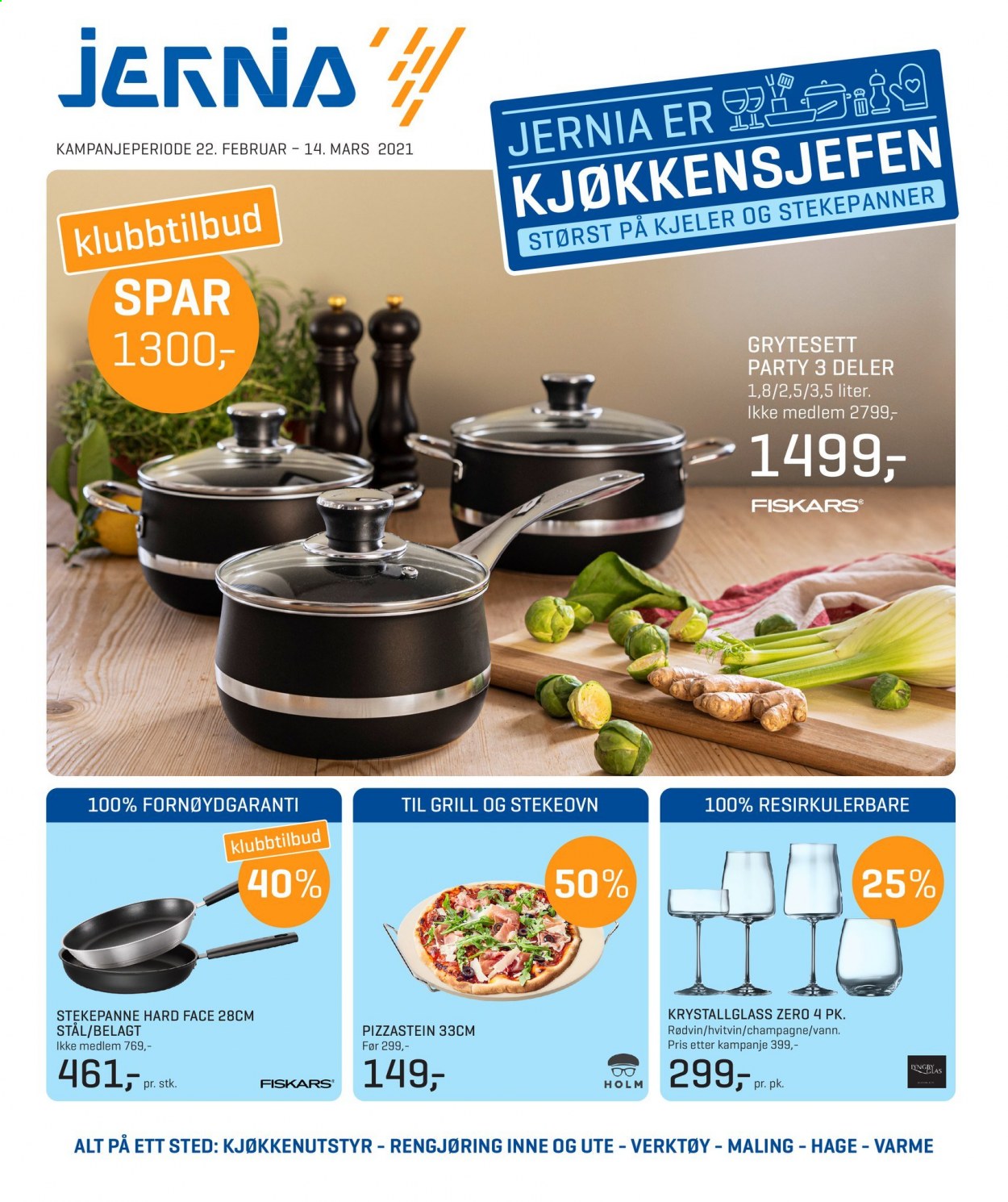 thumbnail - Kundeavis Jernia - 22.2.2021 - 14.3.2021 - Produkter fra tilbudsaviser - Fiskars, grytesett, verktøy. Side 1.