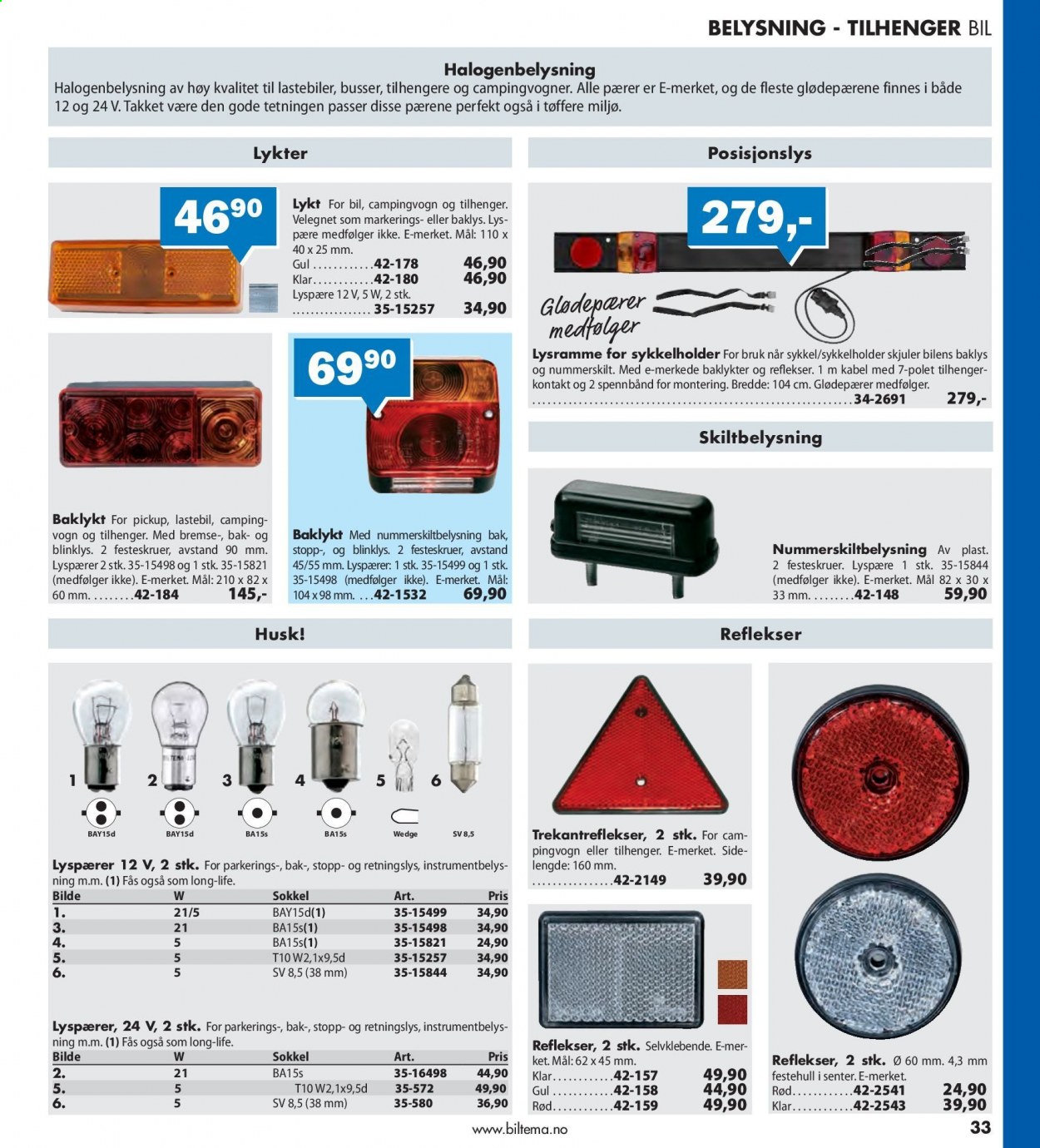 thumbnail - Kundeavis Biltema - Produkter fra tilbudsaviser - selvklebende, lyspære. Side 33.