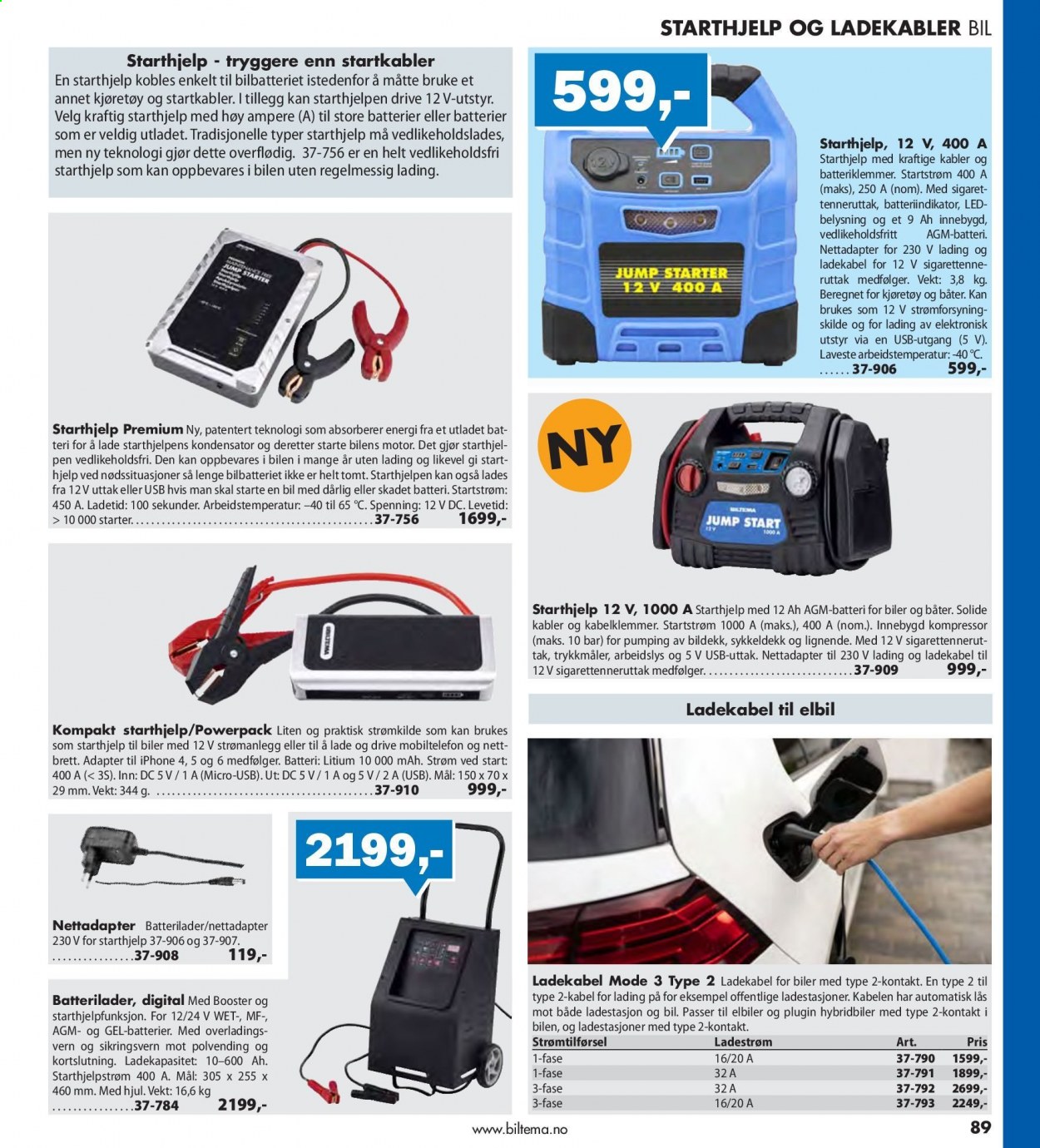 thumbnail - Kundeavis Biltema - Produkter fra tilbudsaviser - batterilader, iPhone, ladestasjon. Side 89.