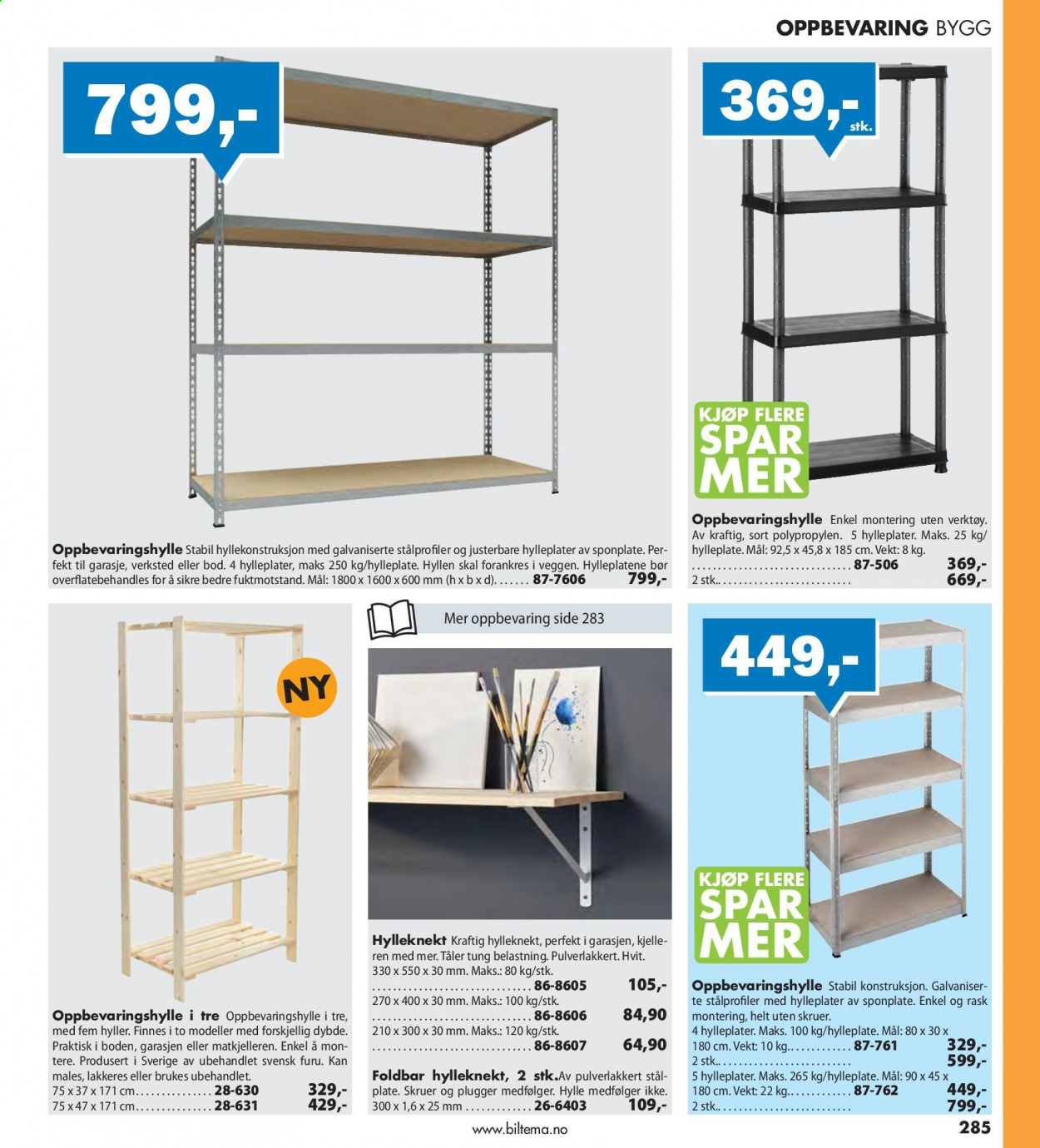 thumbnail - Kundeavis Biltema - Produkter fra tilbudsaviser - oppbevaringshylle, hylle, skruer, verktøy. Side 285.
