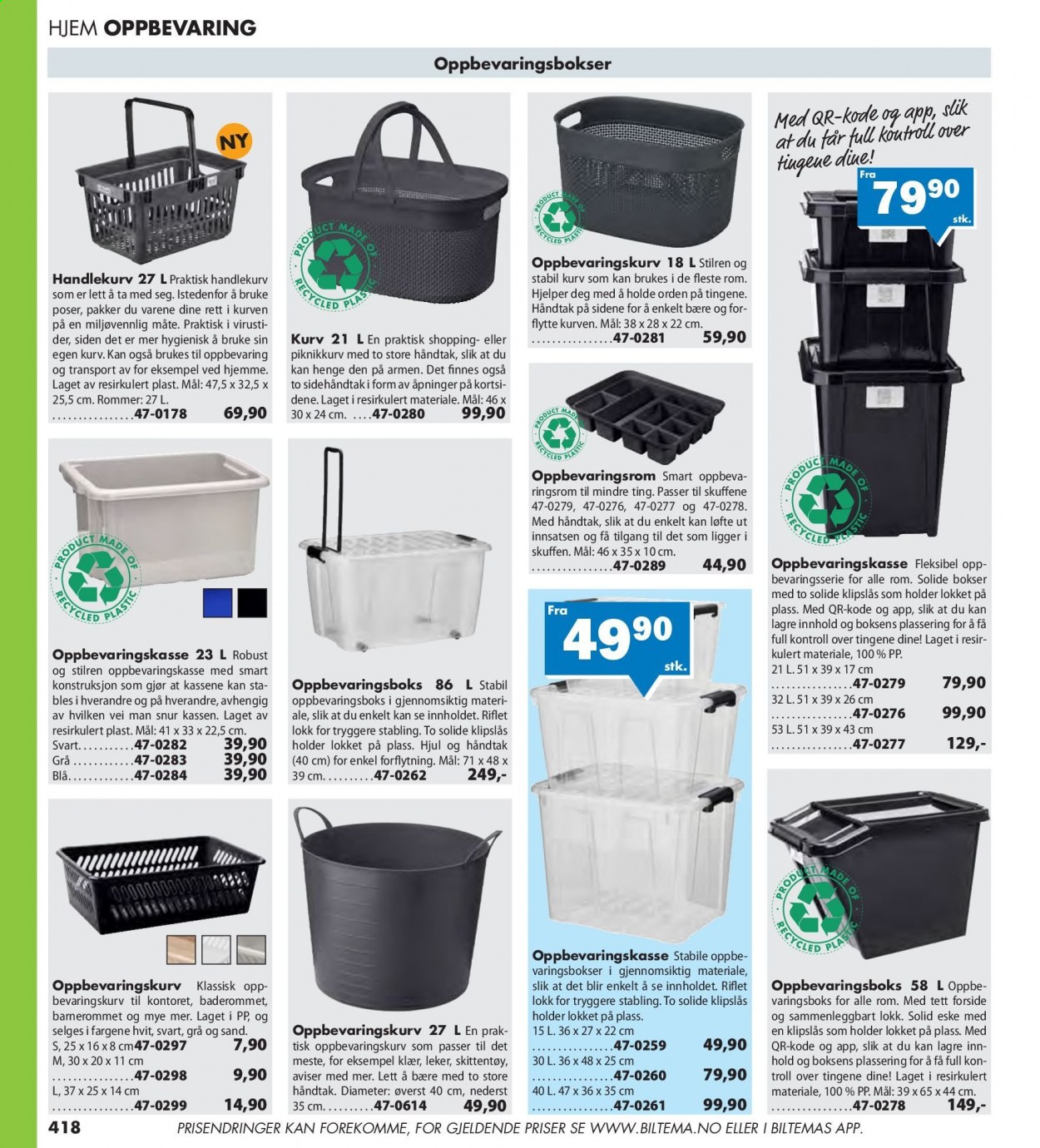 thumbnail - Kundeavis Biltema - Produkter fra tilbudsaviser - oppbevaringsboks, kurv. Side 418.