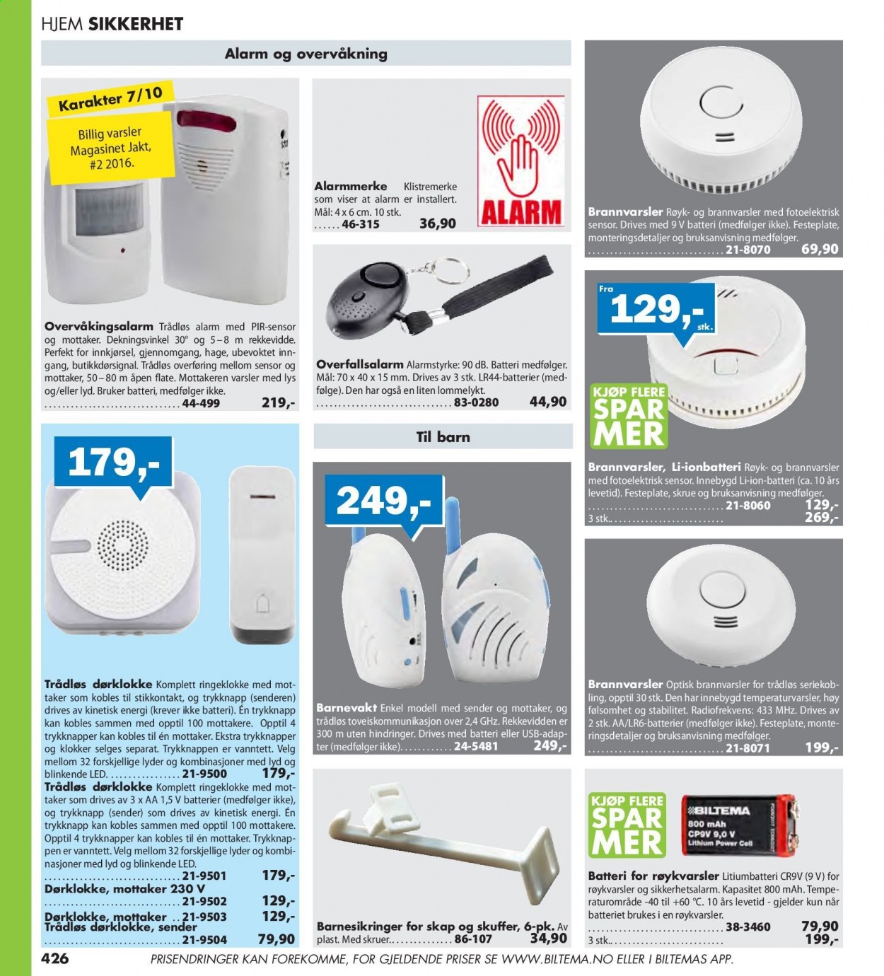 thumbnail - Kundeavis Biltema - Produkter fra tilbudsaviser - klokke, stikkontakt, skruer, røykvarsler. Side 426.
