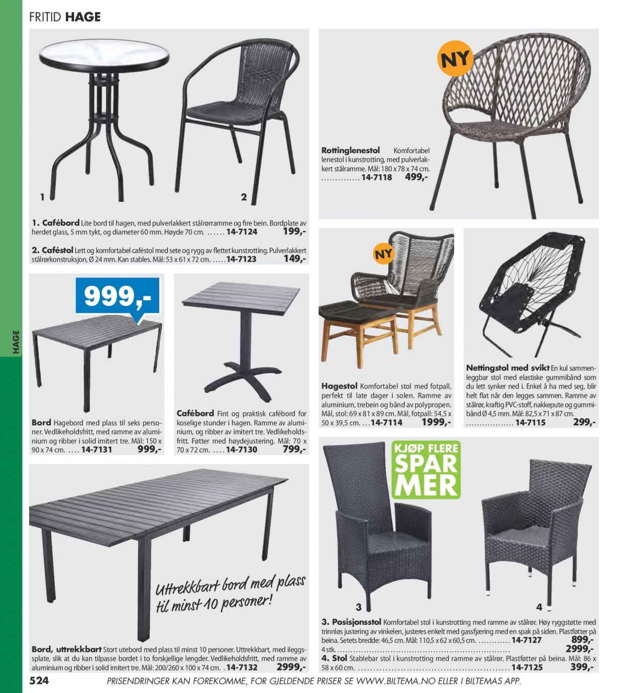 thumbnail - Kundeavis Biltema - Produkter fra tilbudsaviser - bord, utebord, stol. Side 524.