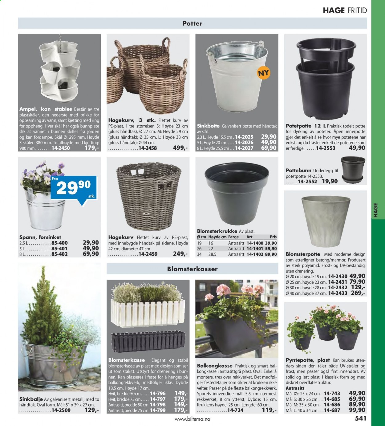 thumbnail - Kundeavis Biltema - Produkter fra tilbudsaviser - kurv, blomsterpotte. Side 541.