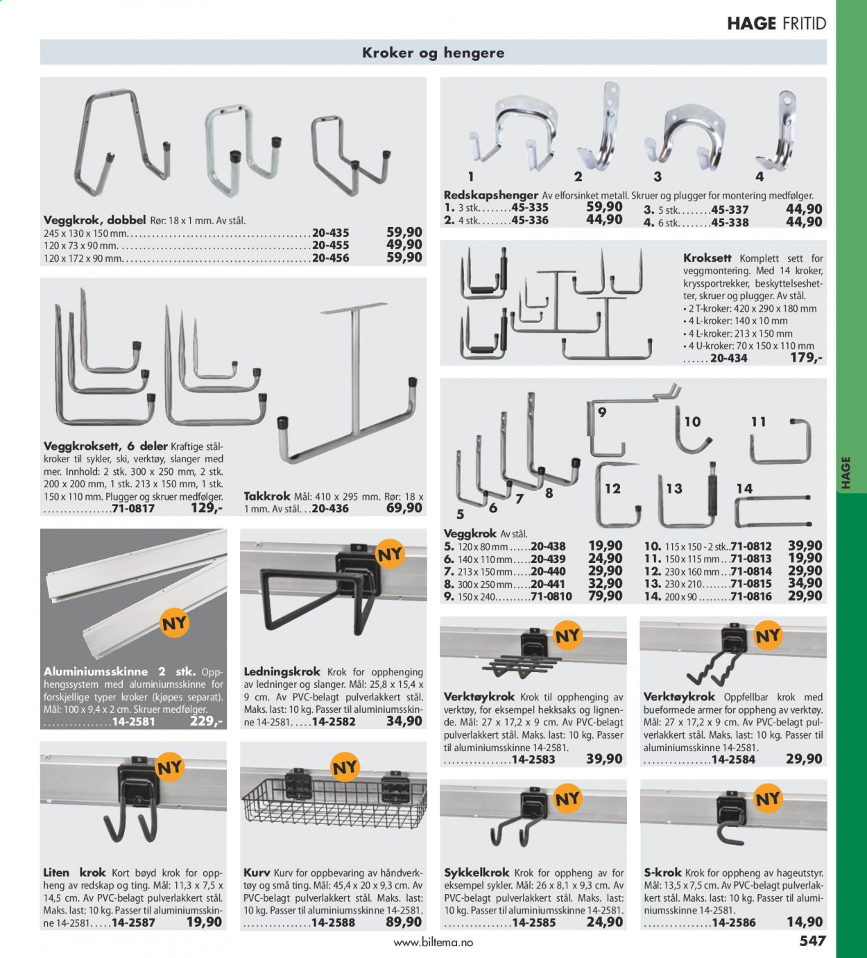 thumbnail - Kundeavis Biltema - Produkter fra tilbudsaviser - kurv, redskap, veggkrok, skruer, verktøy. Side 547.
