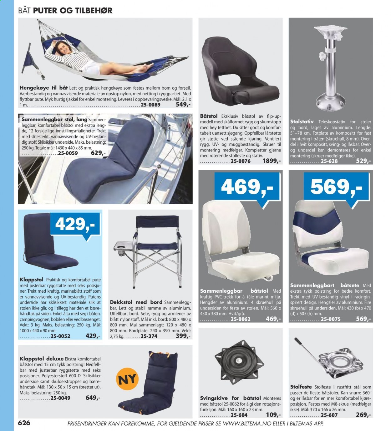 thumbnail - Kundeavis Biltema - Produkter fra tilbudsaviser - pute, bord, stol, skruer, hengekøye. Side 626.
