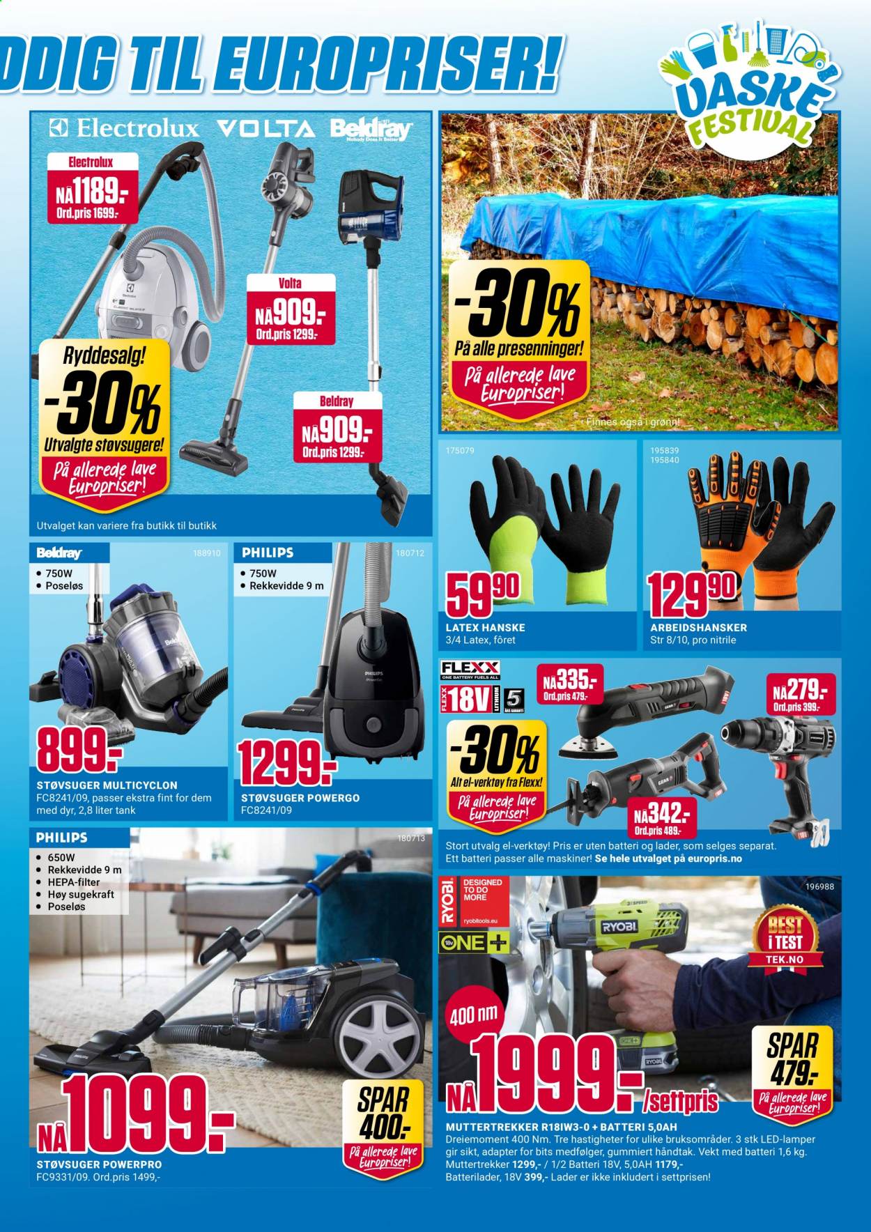 thumbnail - Kundeavis Europris - 1.3.2021 - 6.3.2021 - Produkter fra tilbudsaviser - Electrolux, Volta, støvsuger, hansker. Side 5.