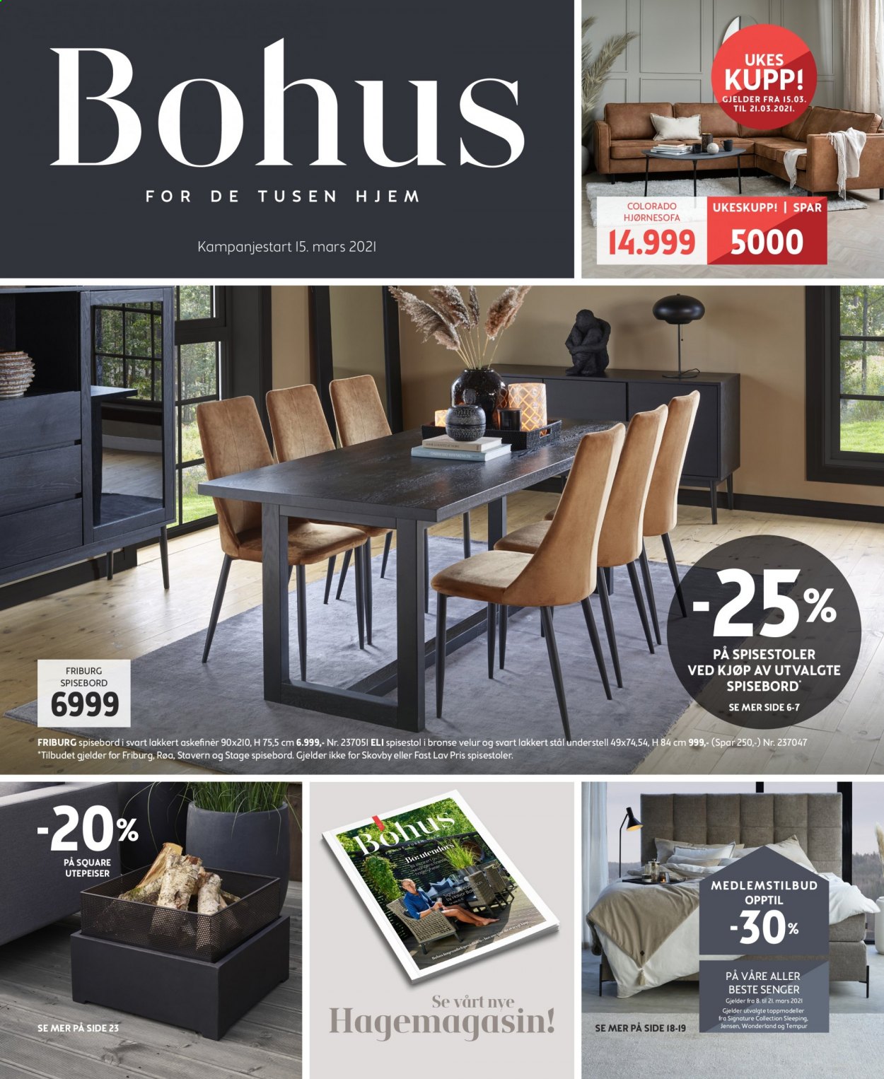 thumbnail - Kundeavis Bohus - 15.3.2021 - 5.4.2021 - Produkter fra tilbudsaviser - bord, spisebord, stol, spisestol, hjørnesofa, sofa. Side 1.