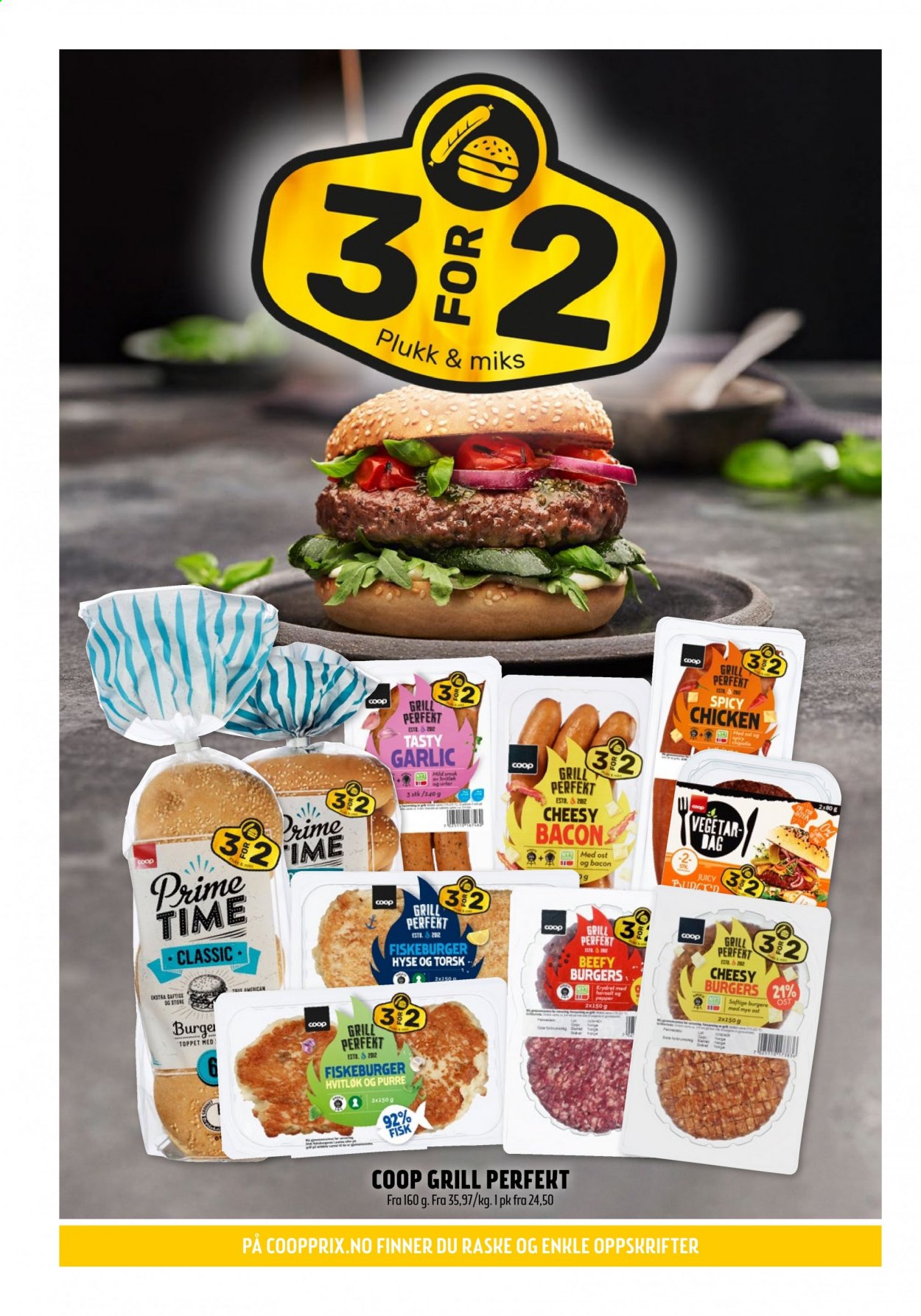 thumbnail - Kundeavis Coop Prix - 22.3.2021 - 4.4.2021 - Produkter fra tilbudsaviser - burger, hvitløk, fisk, bacon. Side 4.