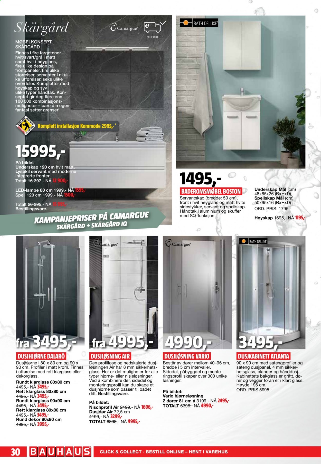 thumbnail - Kundeavis Bauhaus - 29.3.2021 - 18.4.2021 - Produkter fra tilbudsaviser - baderomsmøbel, kommode, skap, dusjhjørne, servant, lampe. Side 30.