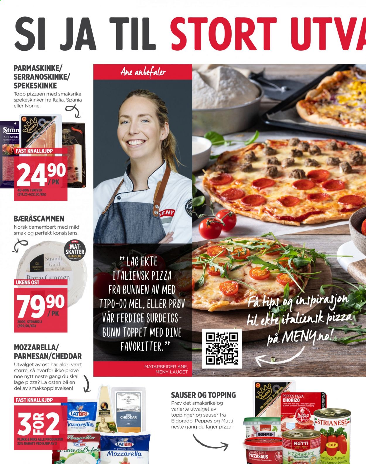 thumbnail - Kundeavis MENY - 5.4.2021 - 10.4.2021 - Produkter fra tilbudsaviser - pizza, Jamón Serrano, parmaskinke, spekeskinke, camembert, Cheddar, ost, parmesan, Peppes Pizza, mel. Side 4.