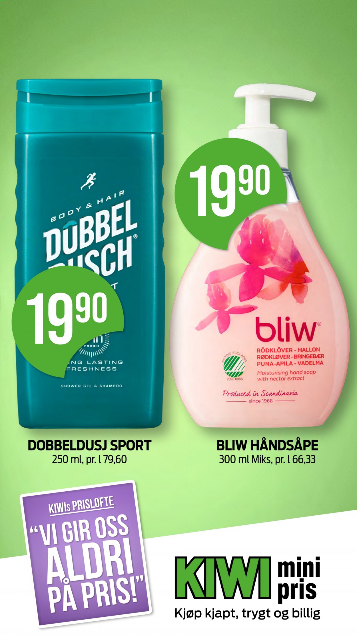 thumbnail - Kundeavis KIWI - 5.4.2021 - 11.4.2021 - Produkter fra tilbudsaviser - bringebær, håndsåpe, dusjsåpe, shampoo. Side 39.