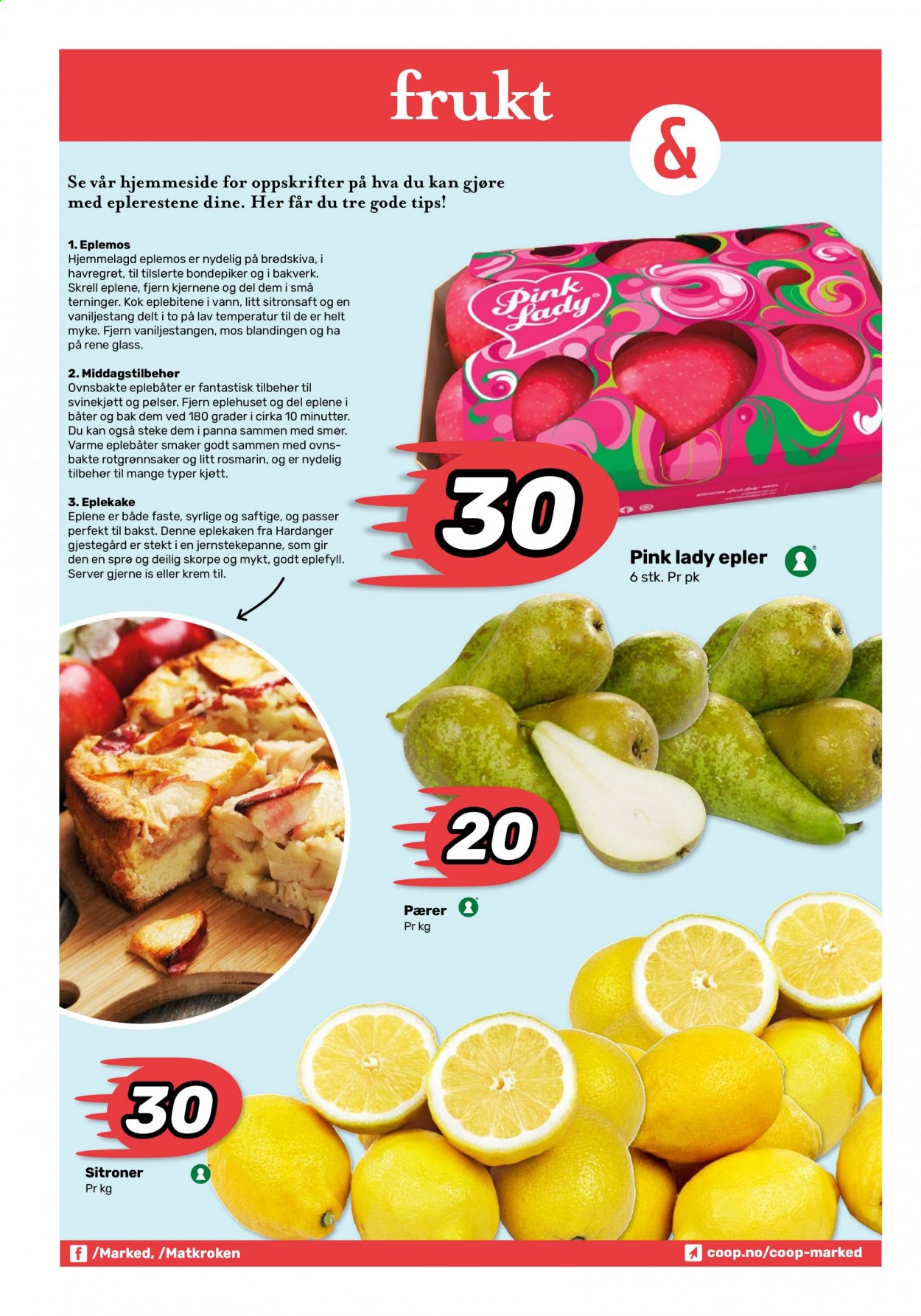 thumbnail - Kundeavis Coop Marked - 12.4.2021 - 24.4.2021 - Produkter fra tilbudsaviser - epler, pærer, sitroner, krem, vann. Side 6.