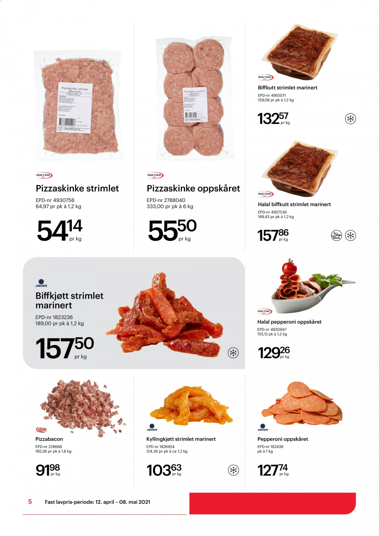 thumbnail - Kundeavis Storcash - 12.4.2021 - 8.5.2021 - Produkter fra tilbudsaviser - kyllingkjøtt, biffkjøtt, storfekjøtt, pepperoni. Side 5.