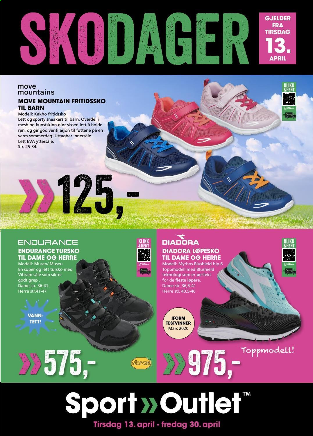 thumbnail - Kundeavis Sport Outlet - 13.4.2021 - 30.4.2021 - Produkter fra tilbudsaviser - vann, Diadora, sneakers, løpesko. Side 1.