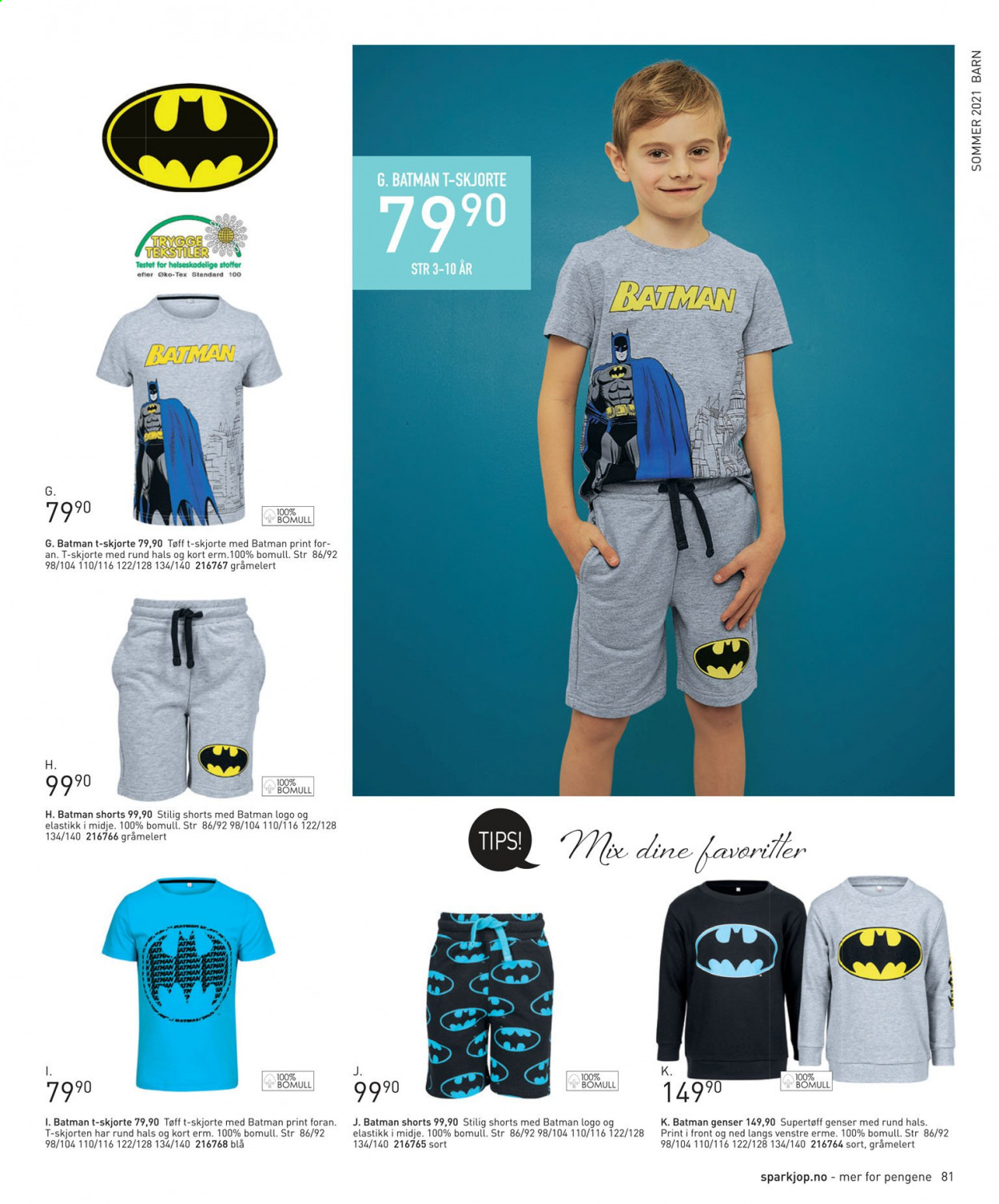 thumbnail - Kundeavis Sparkjøp - Produkter fra tilbudsaviser - Batman, shorts, t-skjorte, skjorte, genser. Side 81.