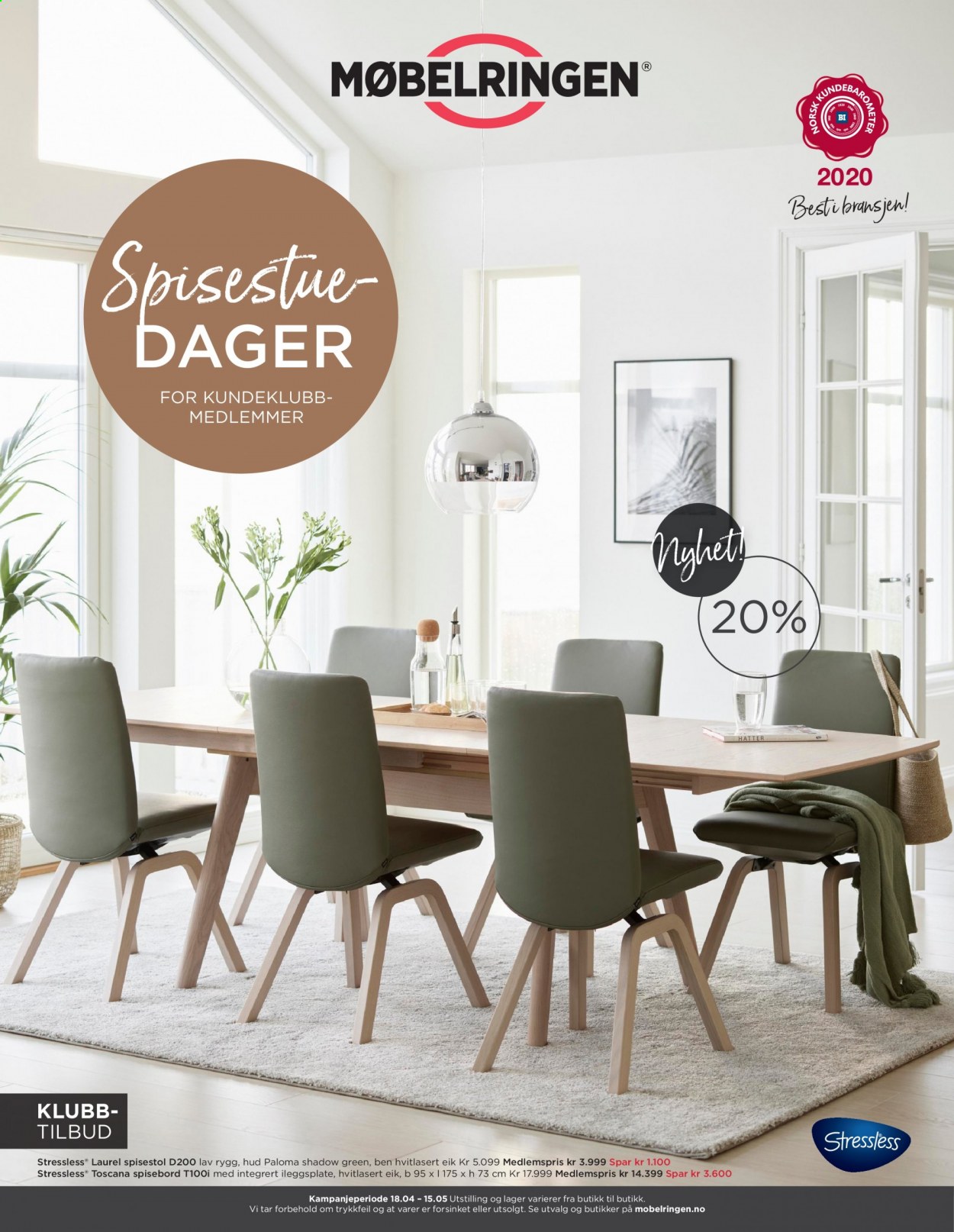 thumbnail - Kundeavis Møbelringen - 18.4.2021 - 15.5.2021 - Produkter fra tilbudsaviser - bord, spisebord, stol, spisestol. Side 1.