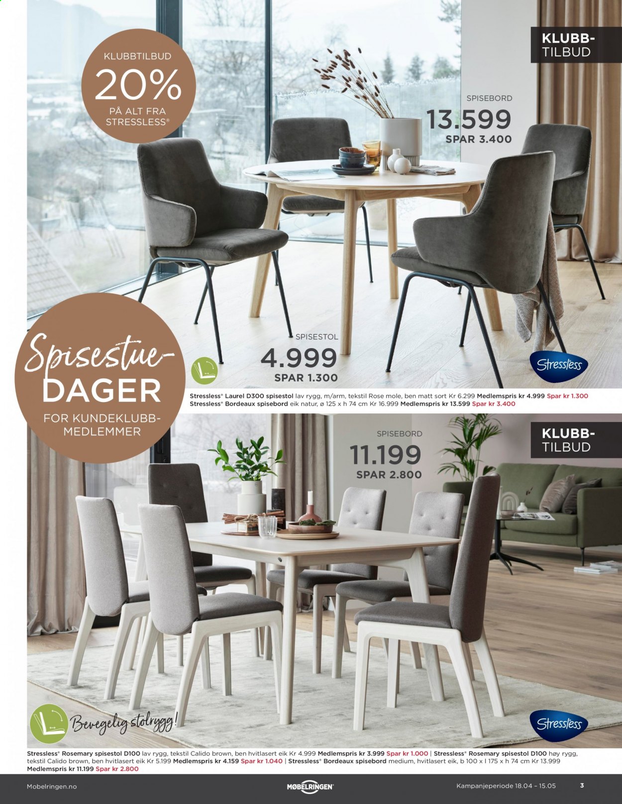 thumbnail - Kundeavis Møbelringen - 18.4.2021 - 15.5.2021 - Produkter fra tilbudsaviser - bord, spisebord, stol, spisestol. Side 3.