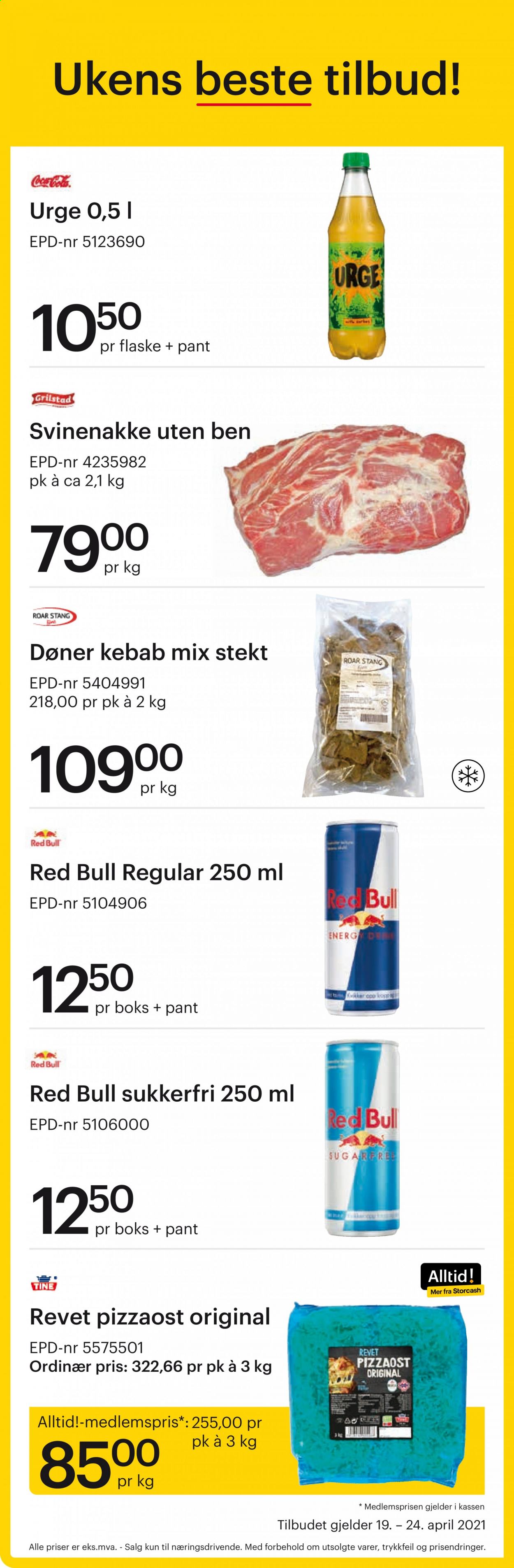 thumbnail - Kundeavis Storcash - 19.4.2021 - 24.4.2021 - Produkter fra tilbudsaviser - svinenakke, kebab, Red Bull, Coca-Cola. Side 1.