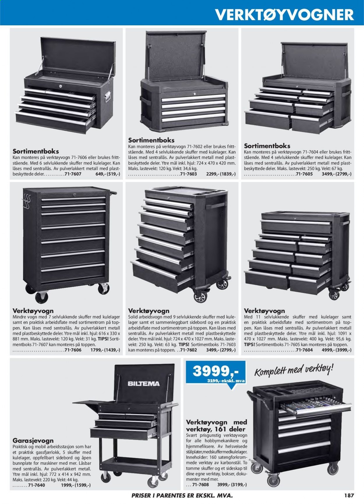 thumbnail - Kundeavis Biltema - Produkter fra tilbudsaviser - verktøy, verktøyvogn. Side 187.