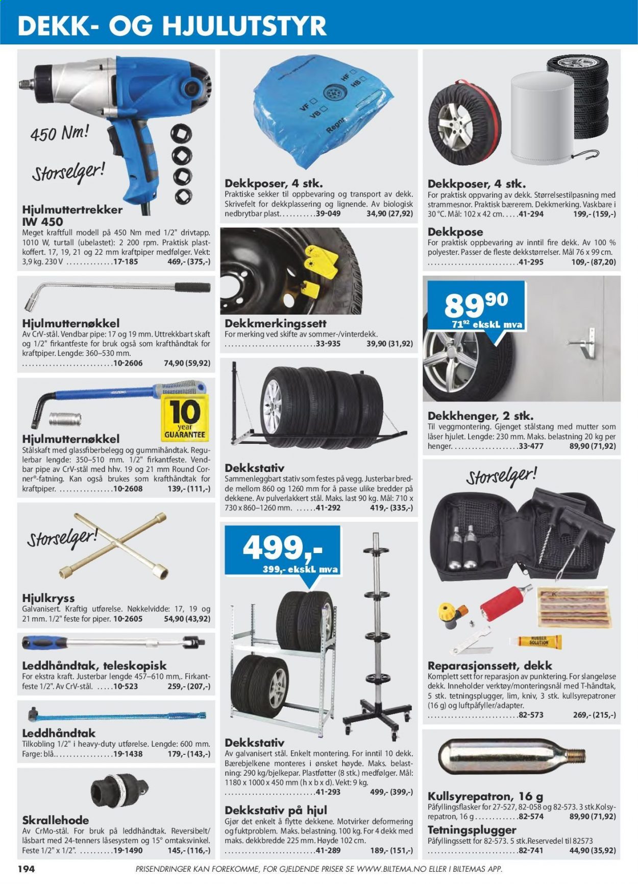 thumbnail - Kundeavis Biltema - Produkter fra tilbudsaviser - kniv, verktøy, koffert, dekkstativ. Side 194.