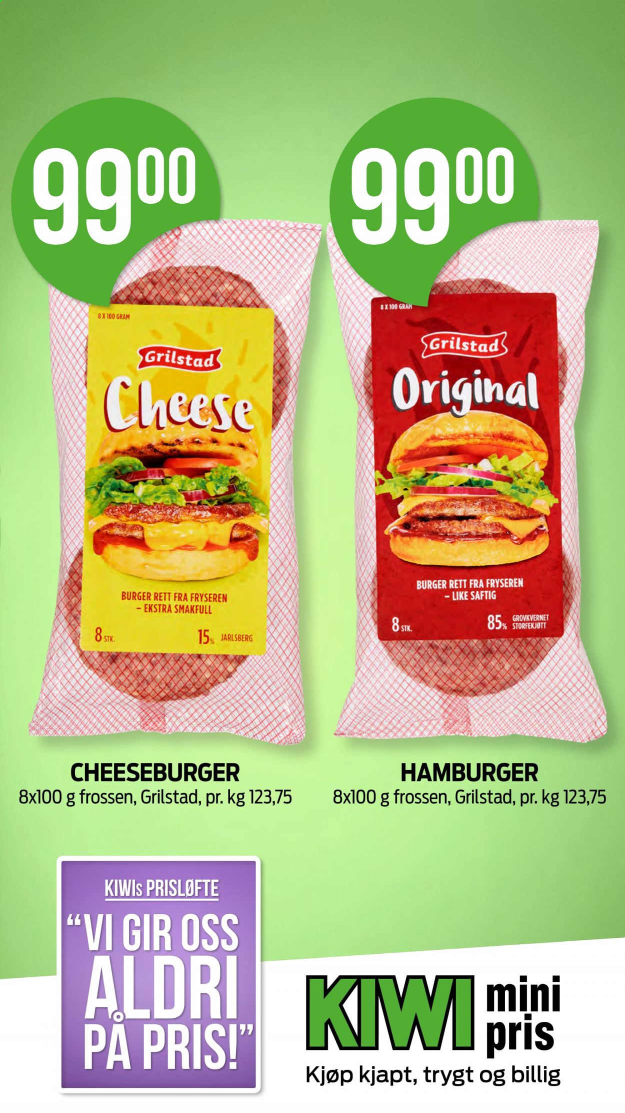 thumbnail - Kundeavis KIWI - 26.4.2021 - 2.5.2021 - Produkter fra tilbudsaviser - burger, cheeseburger. Side 13.