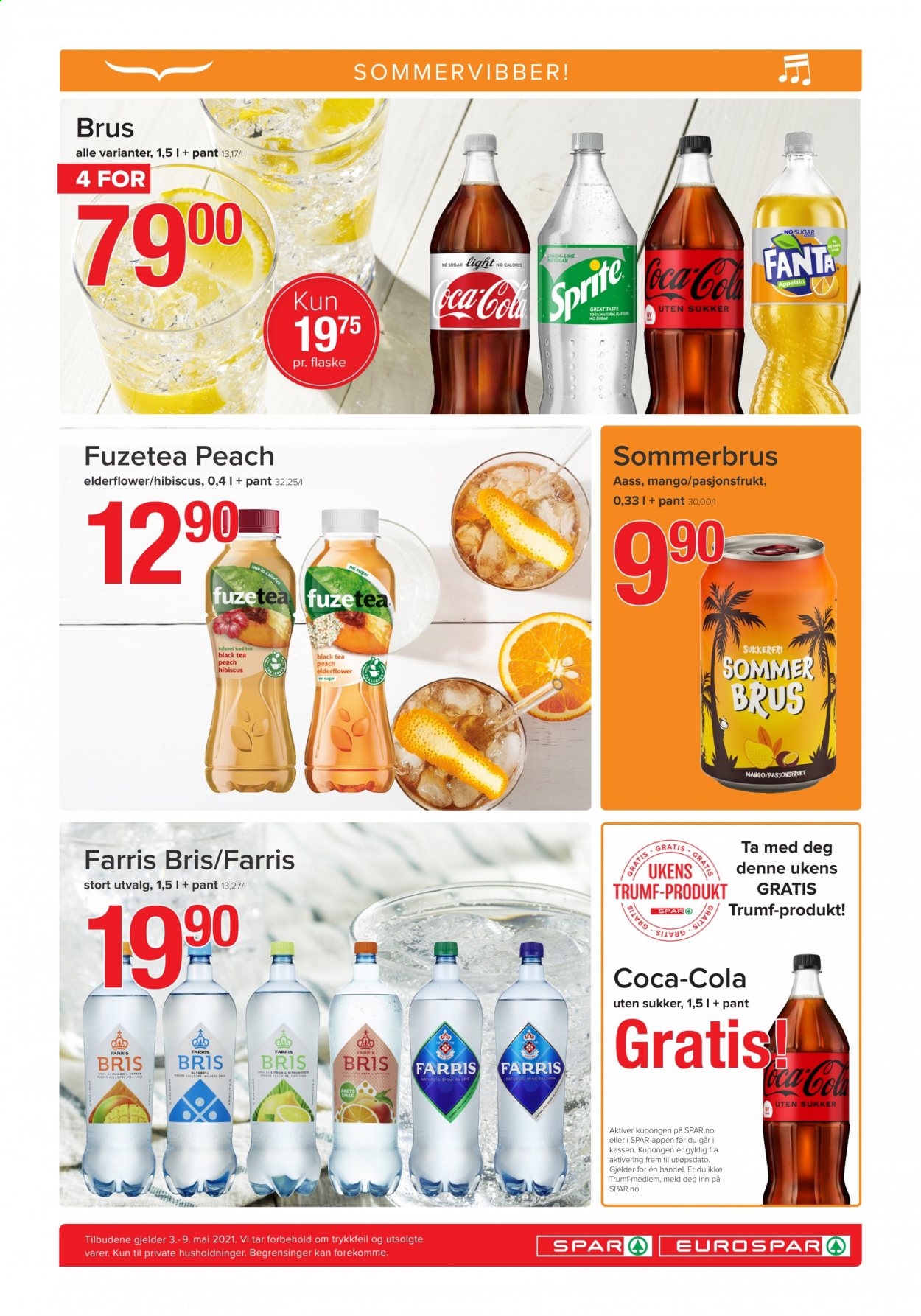 thumbnail - Kundeavis SPAR - 3.5.2021 - 9.5.2021 - Produkter fra tilbudsaviser - Fanta, Sprite, Coca-Cola, tea. Side 8.