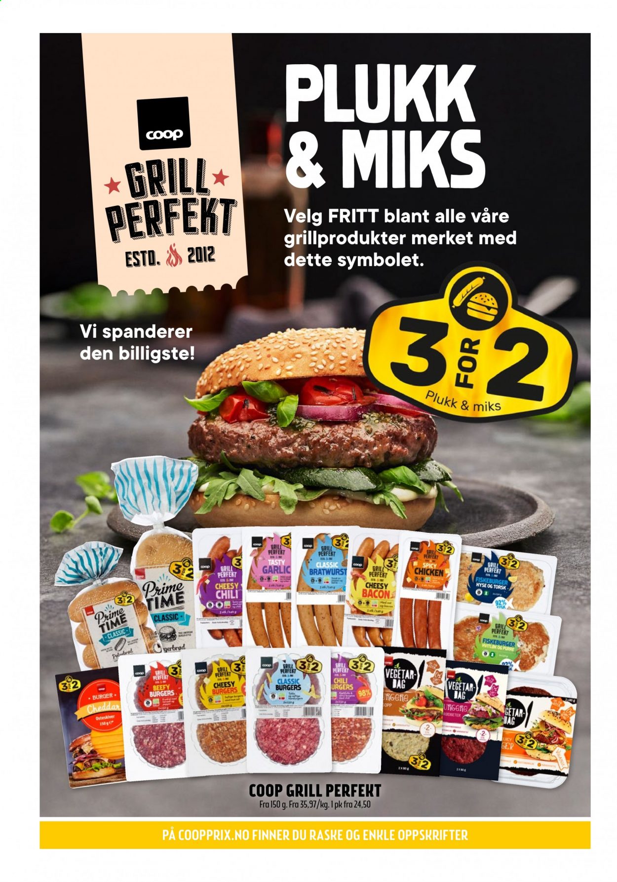 thumbnail - Kundeavis Coop Prix - 3.5.2021 - 16.5.2021 - Produkter fra tilbudsaviser - burger, hvitløk, bacon, bratwurst, Cheddar. Side 4.