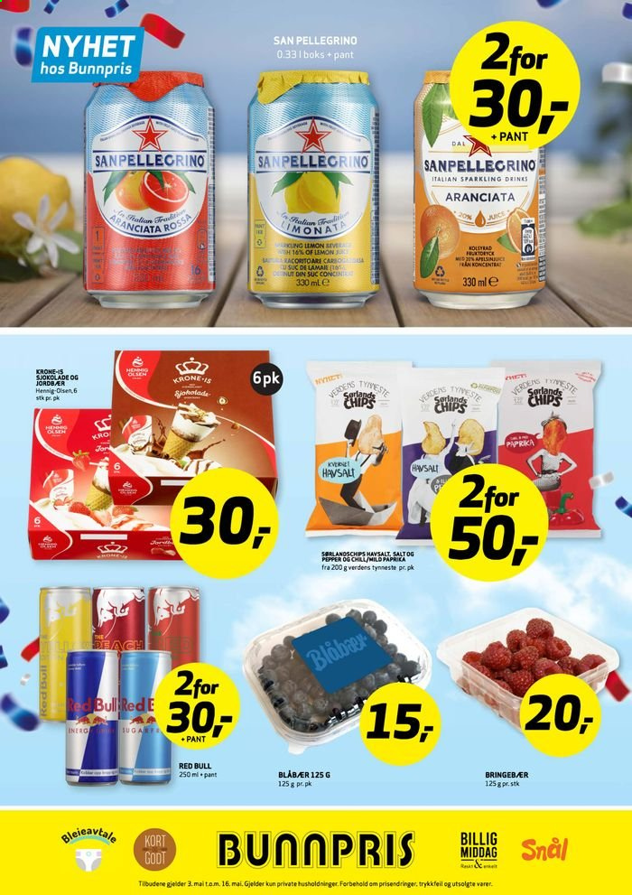 thumbnail - Kundeavis Bunnpris - 3.5.2021 - 16.5.2021 - Produkter fra tilbudsaviser - blåbær, paprika, sjokolade, Red Bull. Side 12.