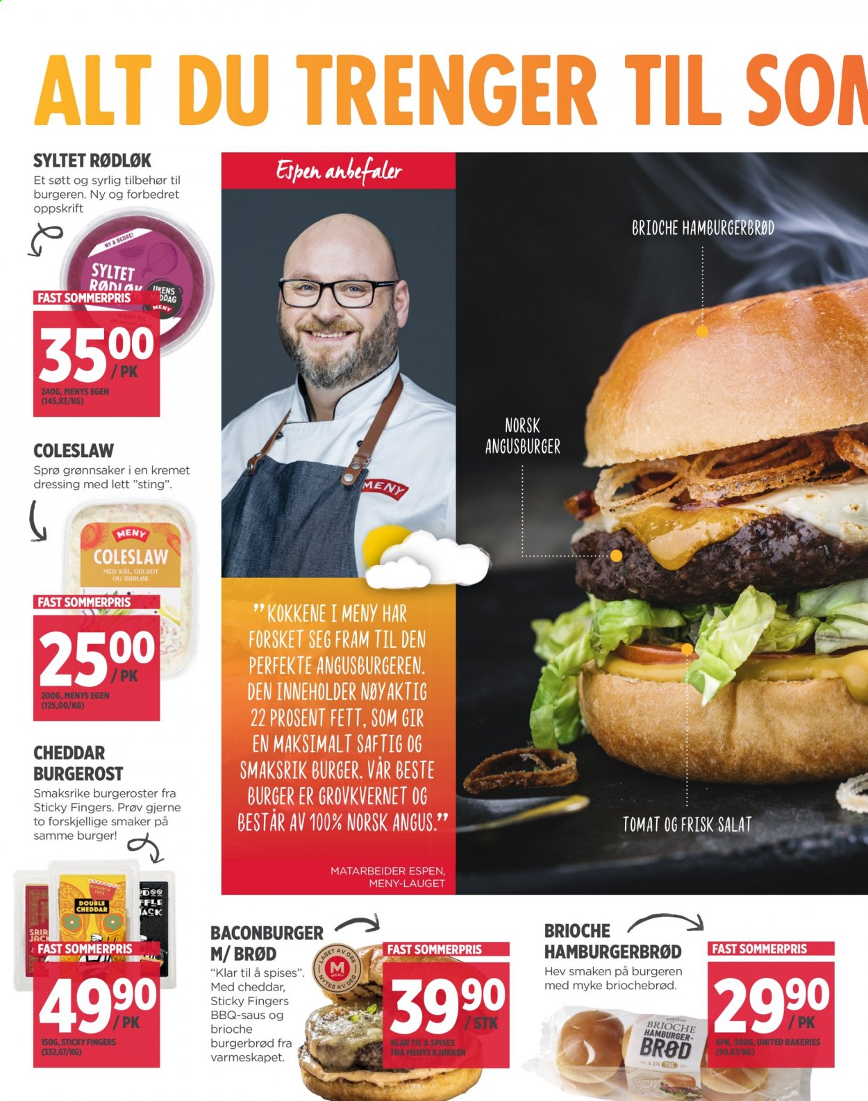 thumbnail - Kundeavis MENY - 6.5.2021 - 8.5.2021 - Produkter fra tilbudsaviser - burger, baconburger, salat, tomat, coleslaw, brød, hamburgerbrød, burgerbrød, Cheddar, dressing. Side 2.
