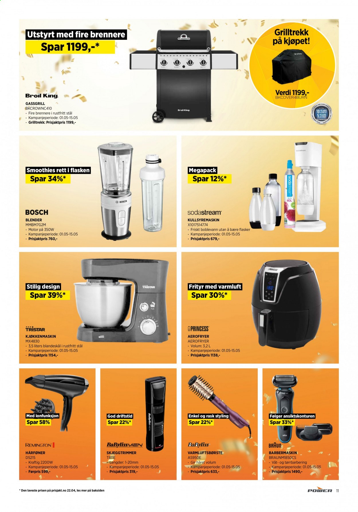 thumbnail - Kundeavis Power - 10.5.2021 - 15.5.2021 - Produkter fra tilbudsaviser - Sodastream, Bosch, blender, kjøkkenmaskin, barbermaskin, skjeggtrimmer, hårføner. Side 11.