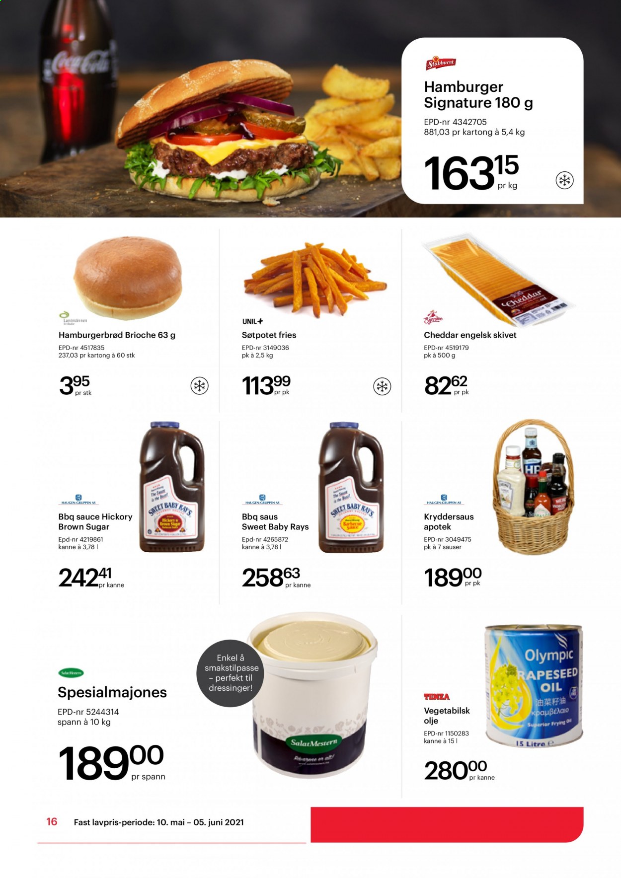 thumbnail - Kundeavis Storcash - 10.5.2021 - 5.6.2021 - Produkter fra tilbudsaviser - burger, øl, brioche, hamburgerbrød, burgerbrød, Cheddar, barbequesaus, olje, vegetabilsk olje. Side 16.