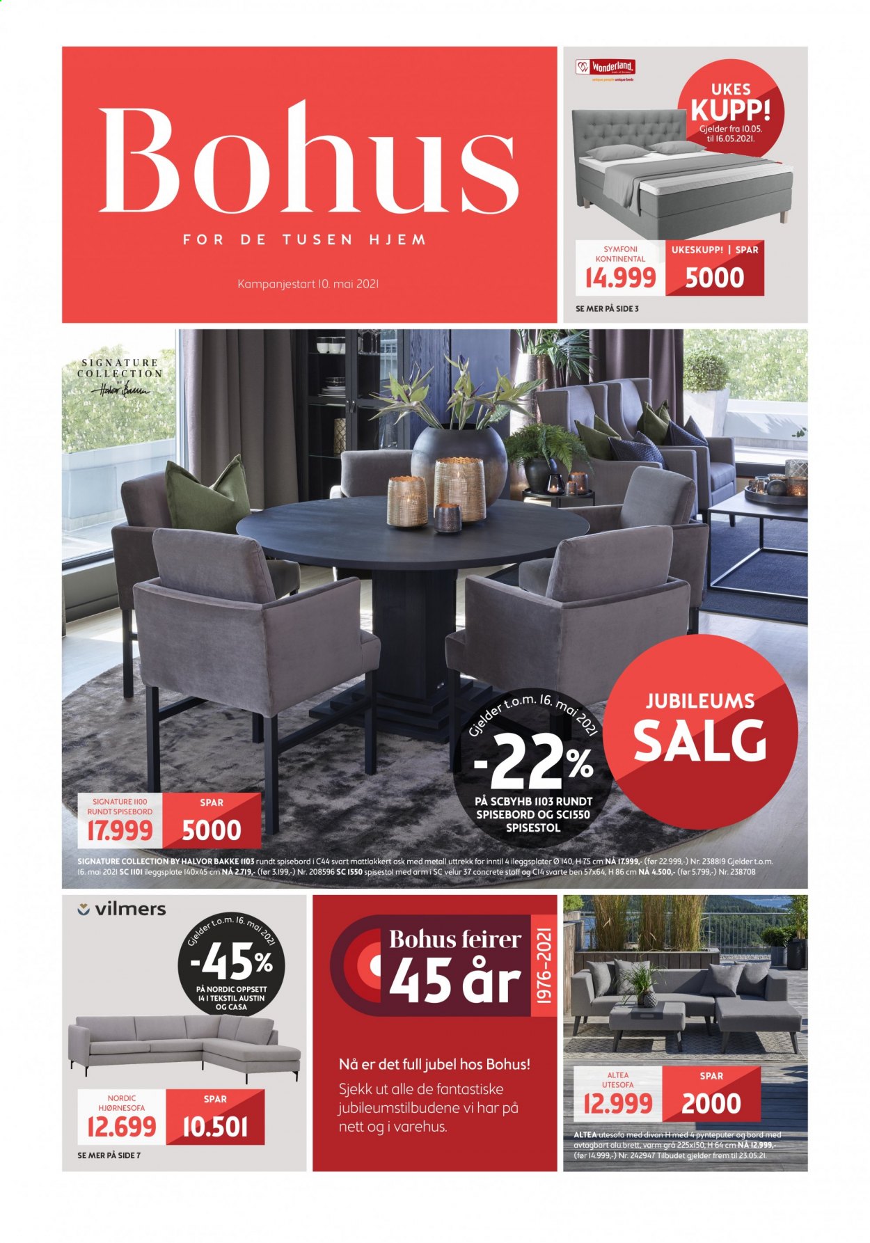 thumbnail - Kundeavis Bohus - 10.5.2021 - 13.6.2021 - Produkter fra tilbudsaviser - pute, bord, spisebord, stol, spisestol, hjørnesofa, sofa. Side 1.