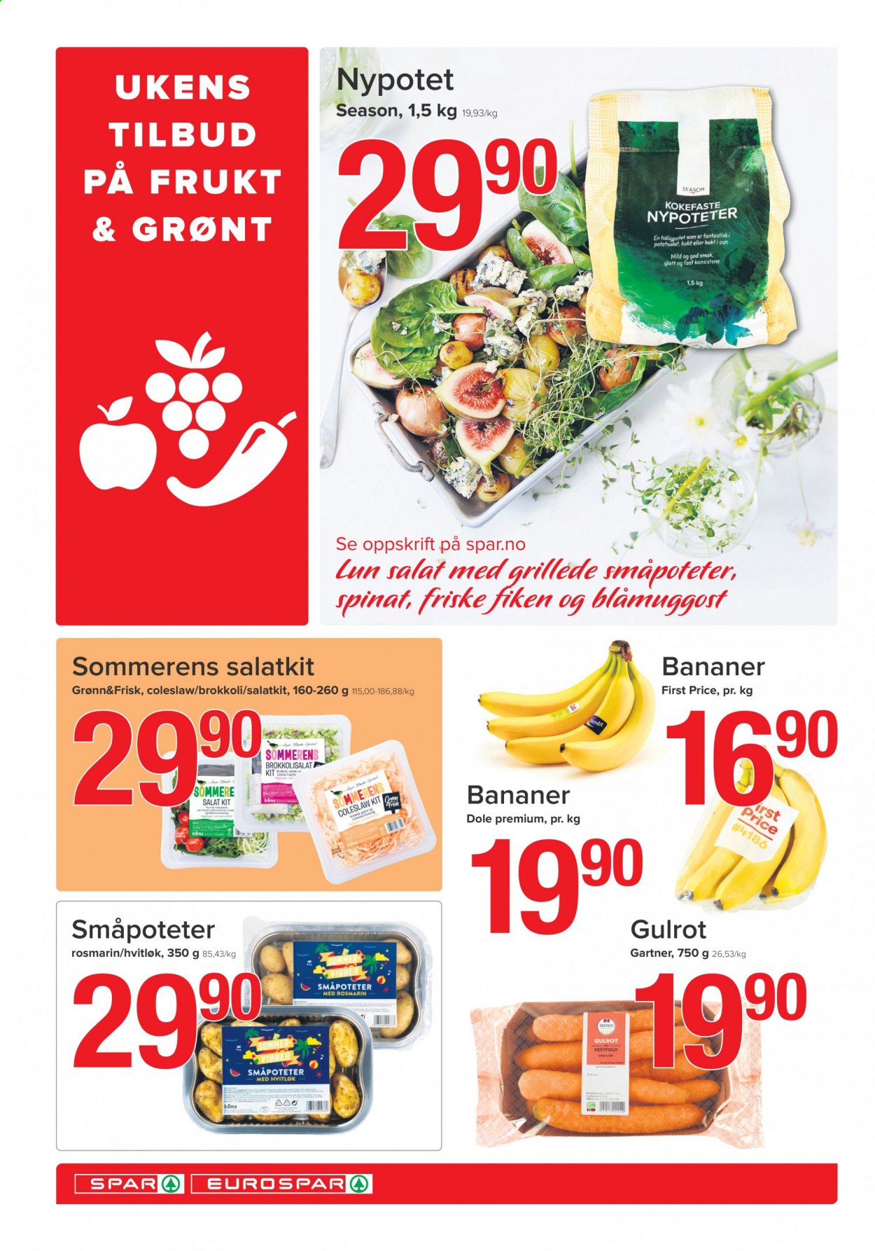thumbnail - Kundeavis SPAR - 18.5.2021 - 23.5.2021 - Produkter fra tilbudsaviser - bananer, gulrot, salat, coleslaw, potetsalat, blåmuggost. Side 4.