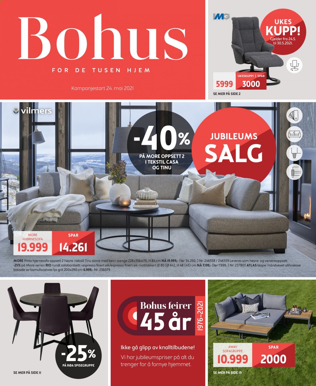 thumbnail - Kundeavis Bohus - 24.5.2021 - 13.6.2021 - Produkter fra tilbudsaviser - hjørnesofa, sofa, teppe. Side 1.