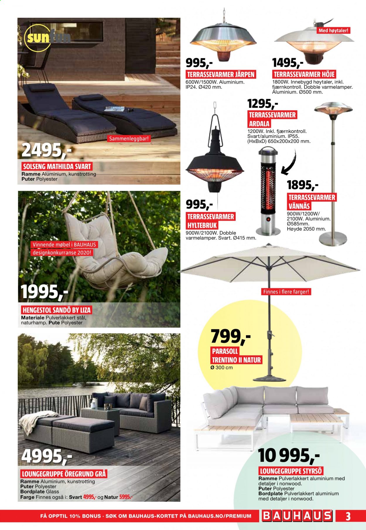 thumbnail - Kundeavis Bauhaus - 31.5.2021 - 13.6.2021 - Produkter fra tilbudsaviser - solseng, parasoll. Side 3.